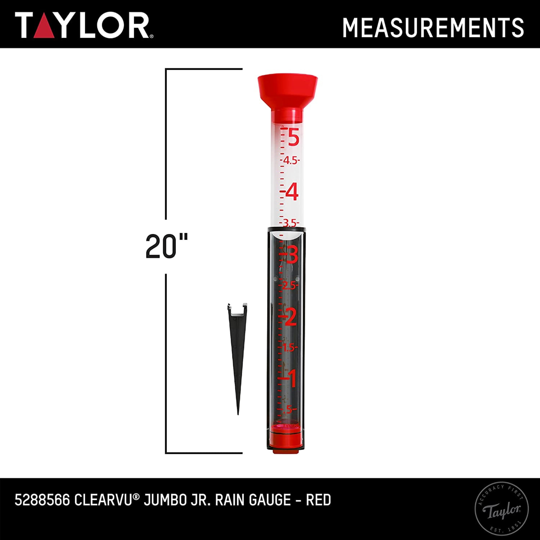 Taylor Precision Products, Jumbo Jr Rain Gauge, Red, 5"