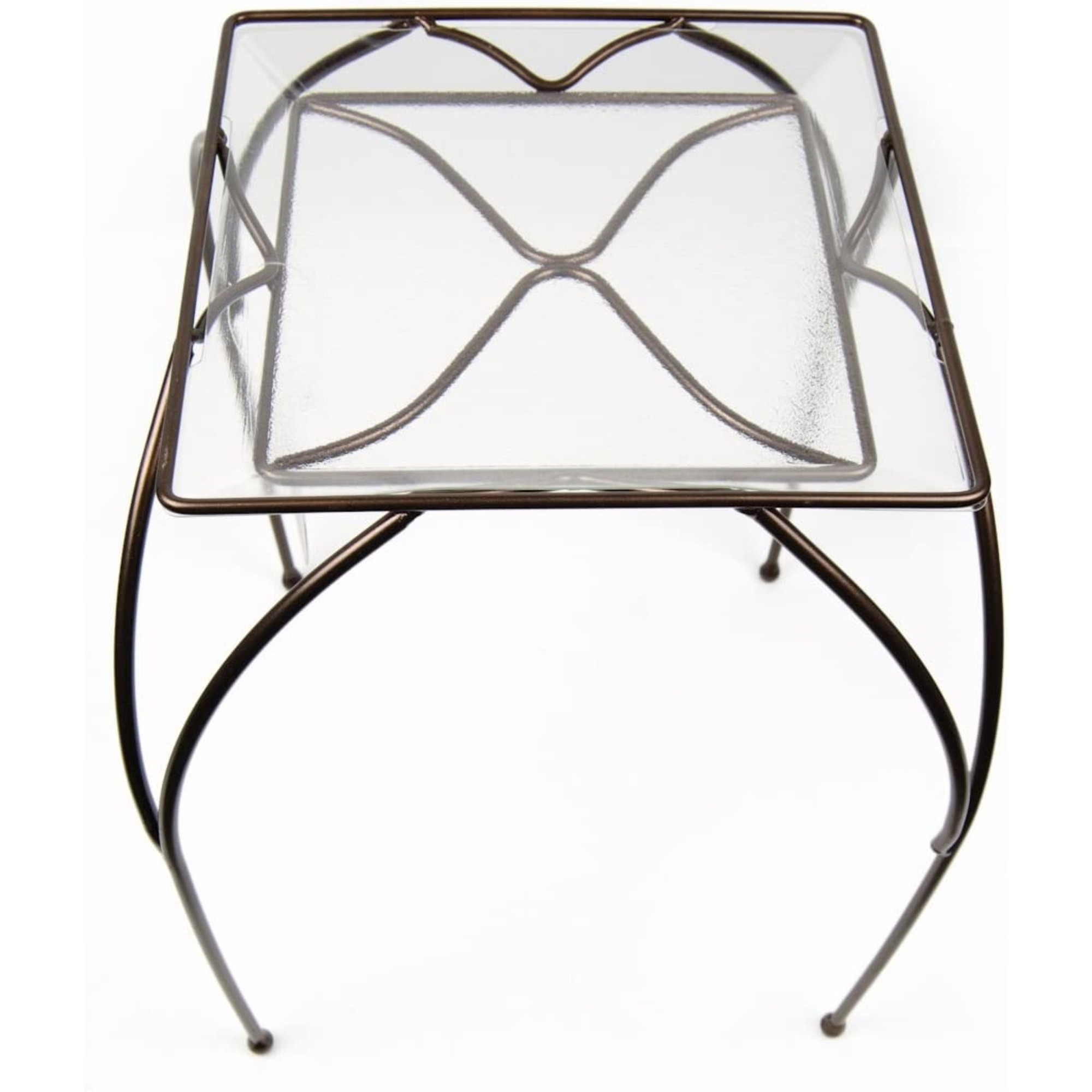 Plastec Square Metal Saucer Table w/ Decorative Plastic Saucer, Dark Bronze, 15"