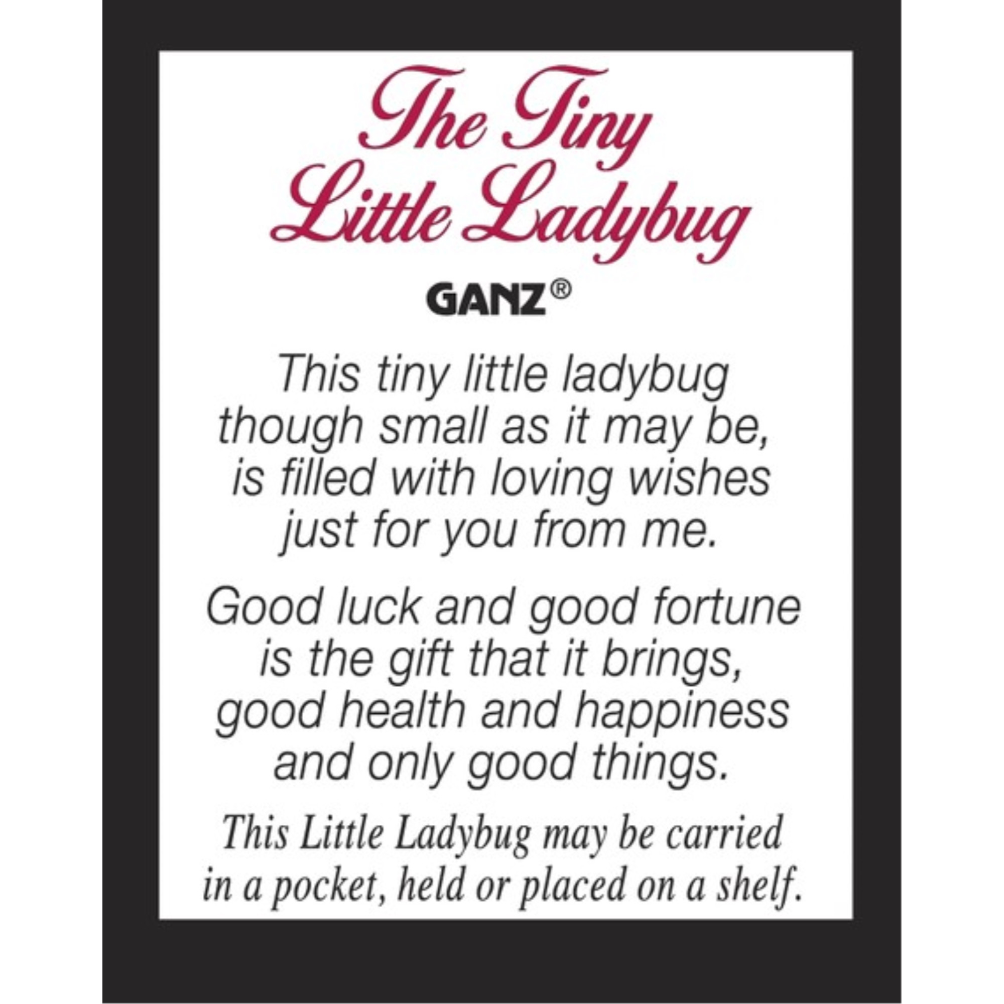 GANZ Glass Lucky Tiny Ladybug Pocket Charm & Story Card – Inspirational Mini Keepsake Gift