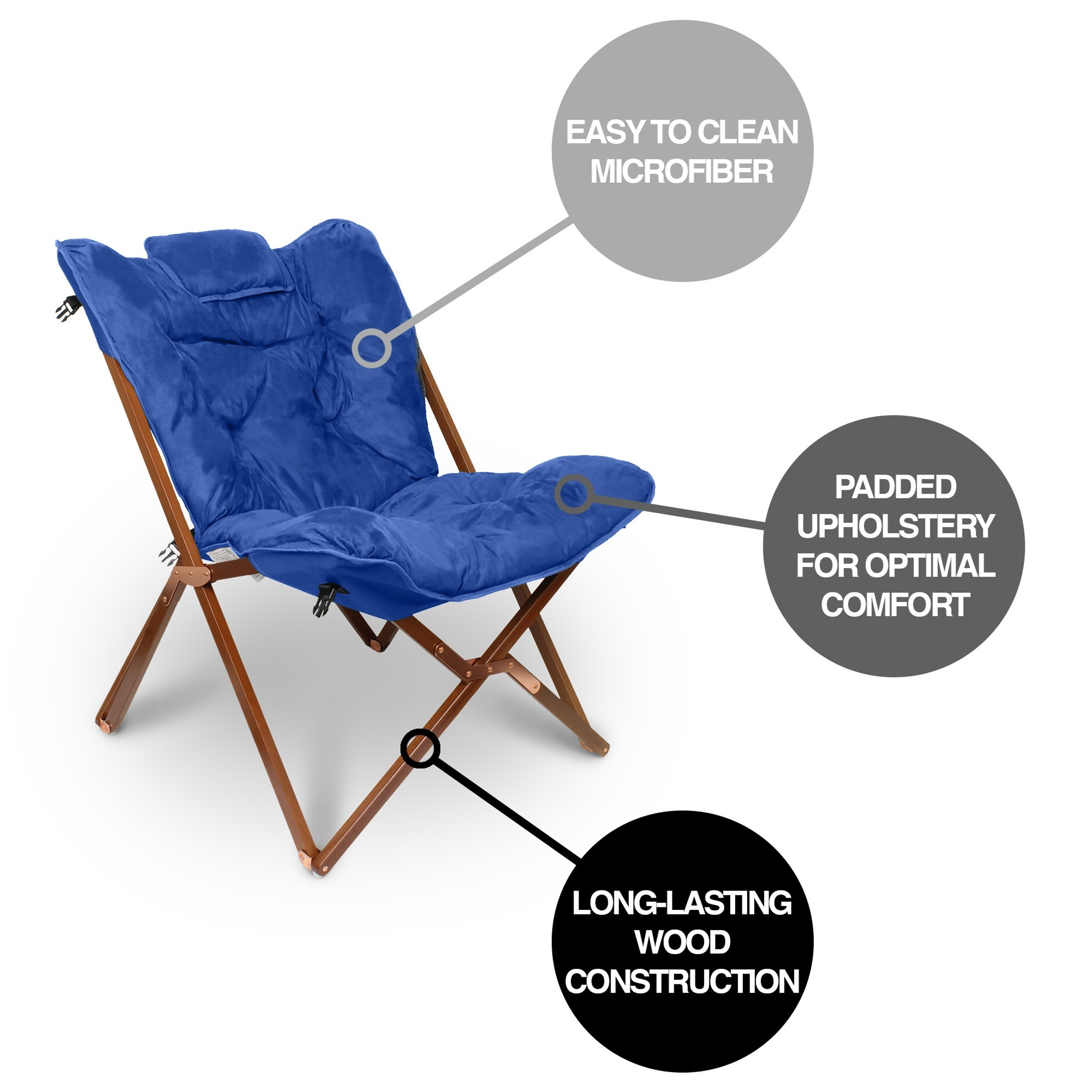 Zenithen Indoor Wood Butterfly Folding Accent Chair For Dorms, Bedrooms, and Living Rooms, Royal Blue (Reboxed)