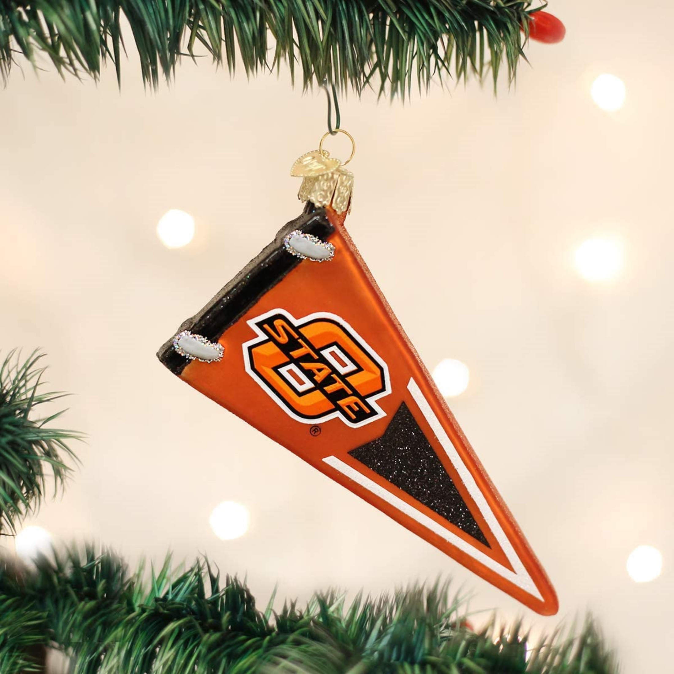 Old World Christmas Glass Blown Ornament for Tree, Oklahoma State Pennant (With OWC Gift Box)