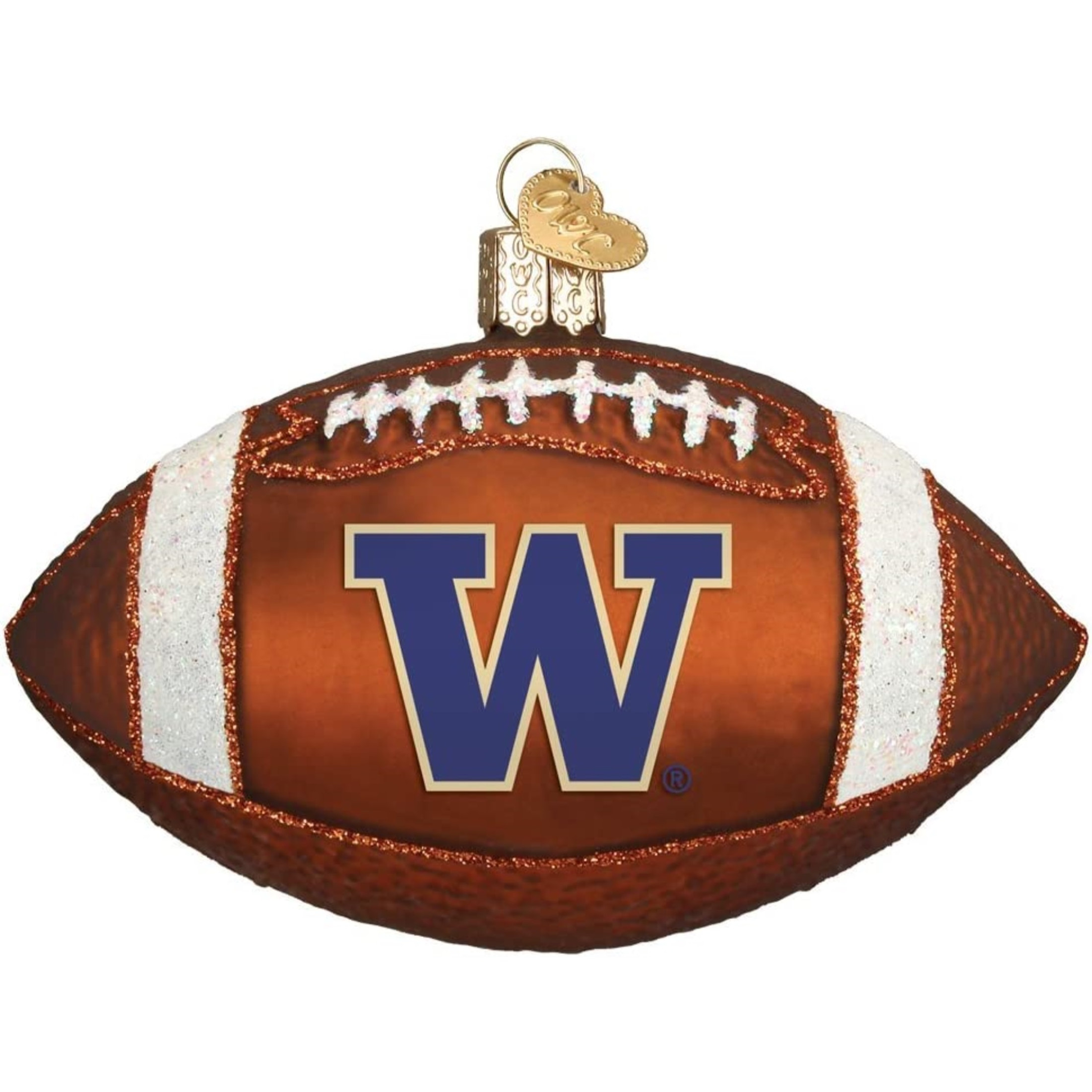 Old World Christmas Glass Blown Ornament for Tree, Washington Huskies Football (With OWC Gift Box) Old World Christmas Glass Blown Ornament for Tree, Washington Huskies Football (With OWC Gift Box)