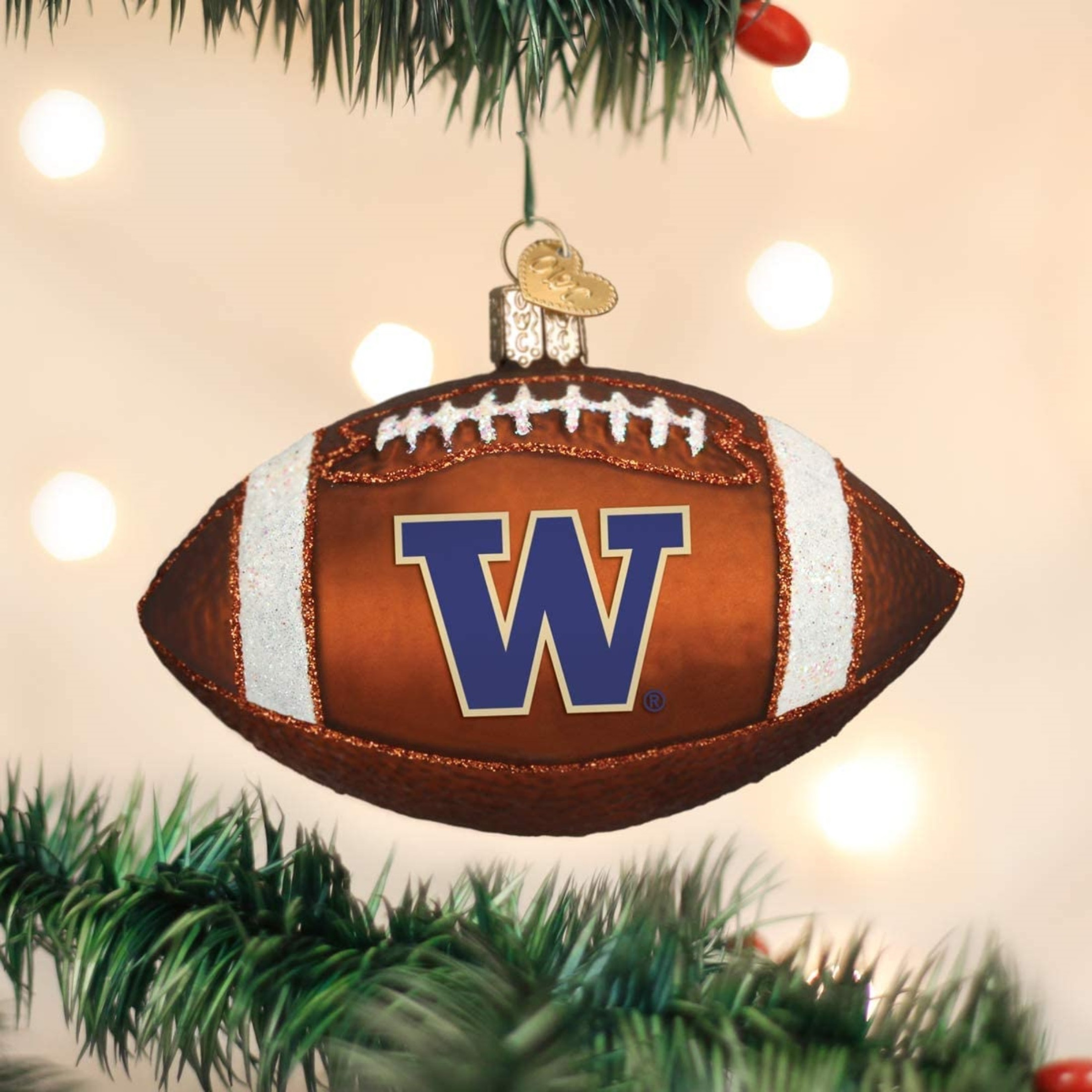 Old World Christmas Glass Blown Ornament for Tree, Washington Huskies Football (With OWC Gift Box) Old World Christmas Glass Blown Ornament for Tree, Washington Huskies Football (With OWC Gift Box)