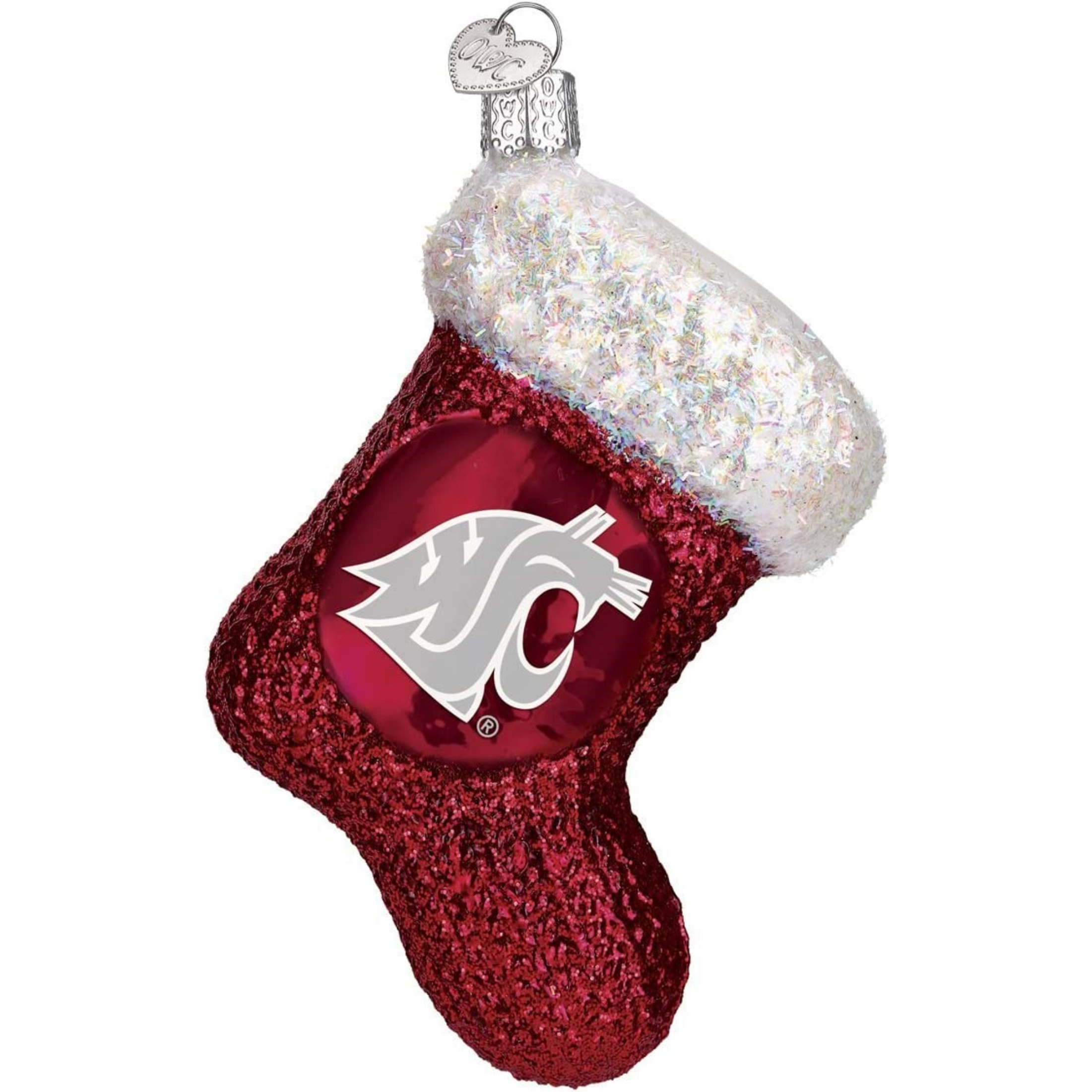 Old World Christmas Glass Blown Ornament for Tree, WSU Cougar Stocking (With OWC Gift Box)