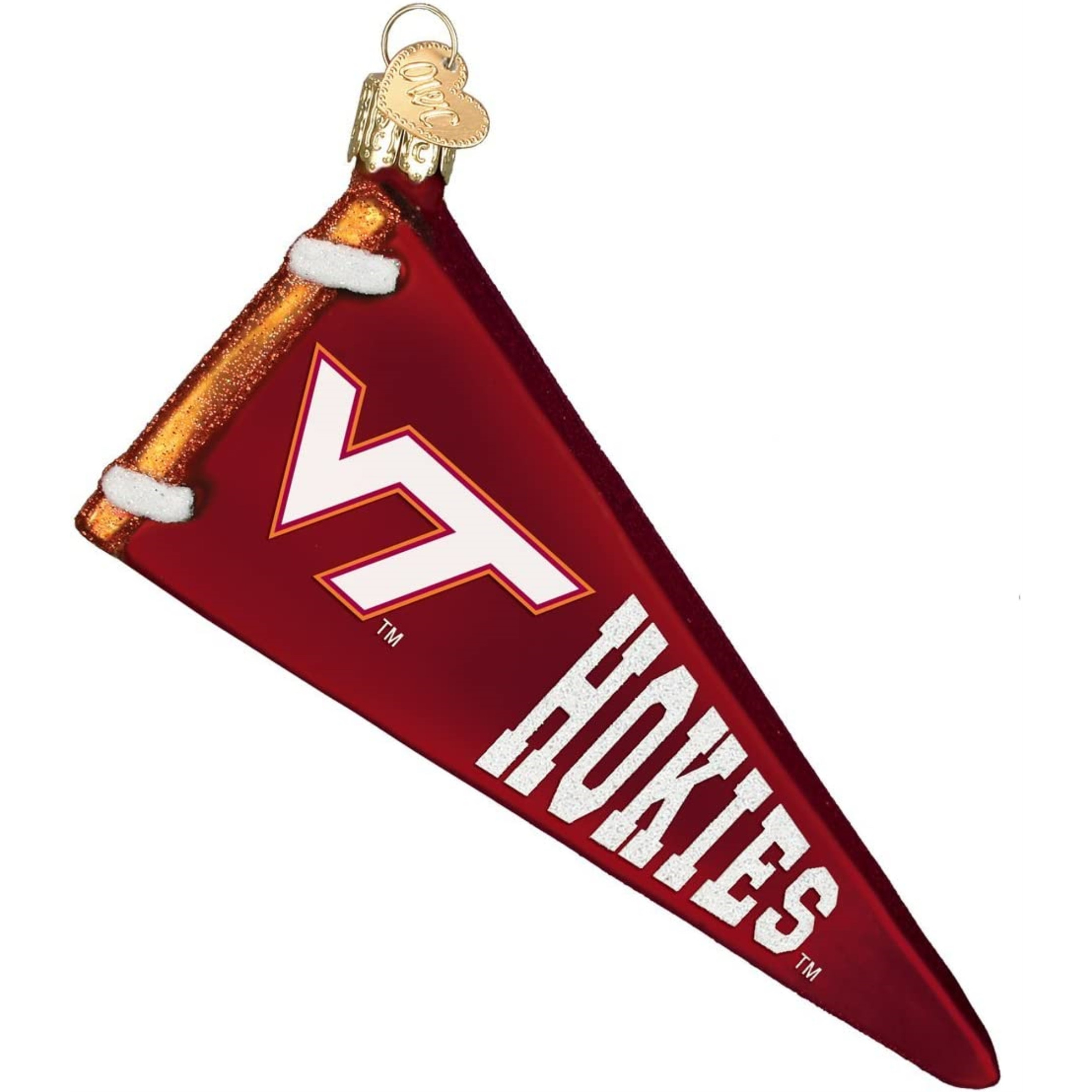 Old World Christmas Glass Blown Ornament for Tree, Virginia Tech Hokies Pennant (With OWC Gift Box)