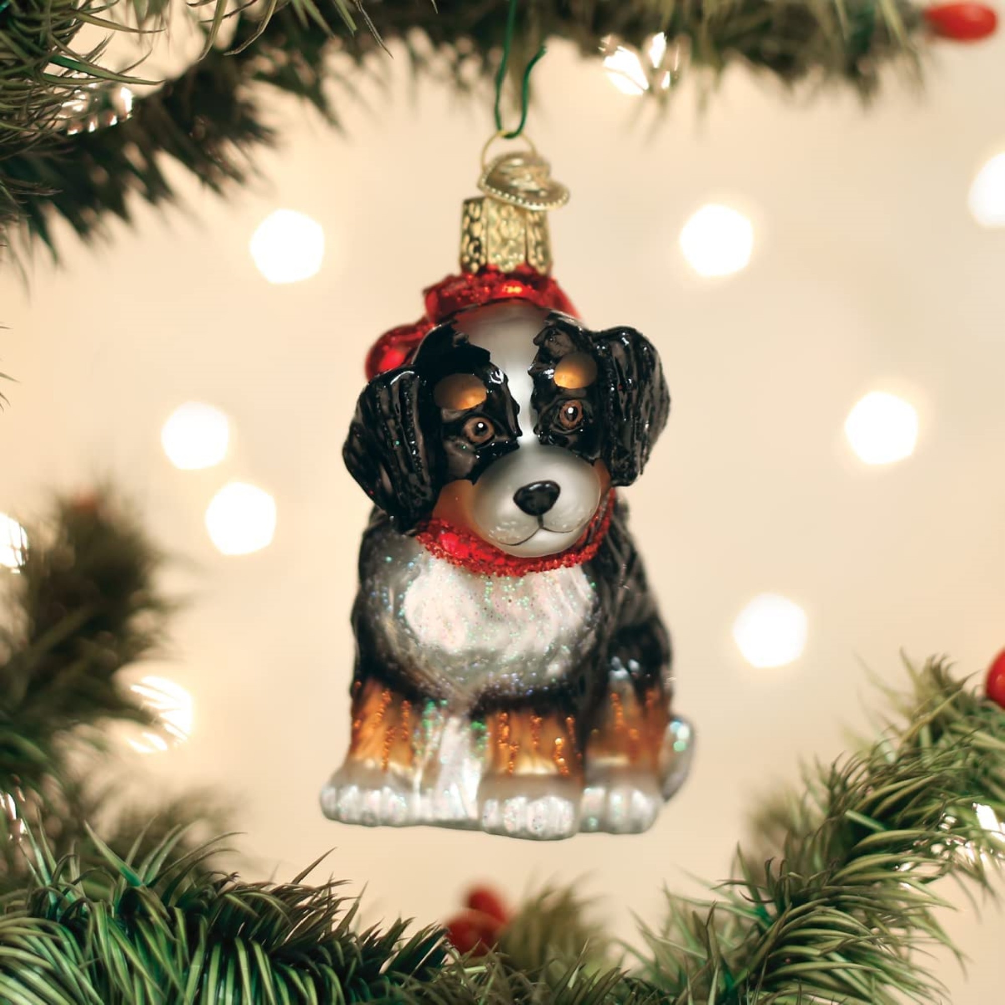 Old World Christmas Glass Blown Ornament for Christmas Tree, Bernedoodle Puppy