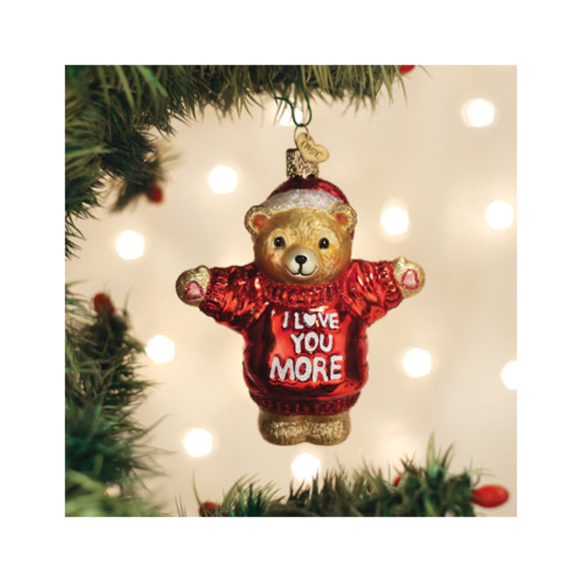 Old World Christmas Glass Blown Christmas Ornament, I Love You More Bear