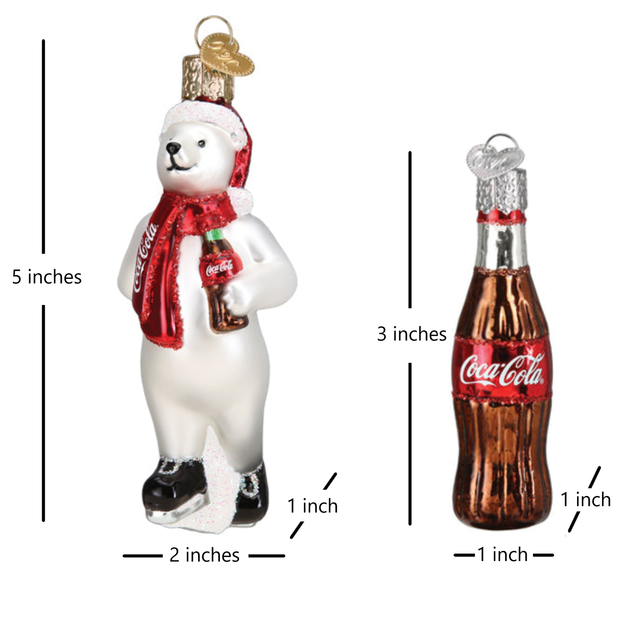 Old World Christmas Blown Glass Ornaments for Christmas Tree, Coca-Cola Polar Bear (Set of 2)