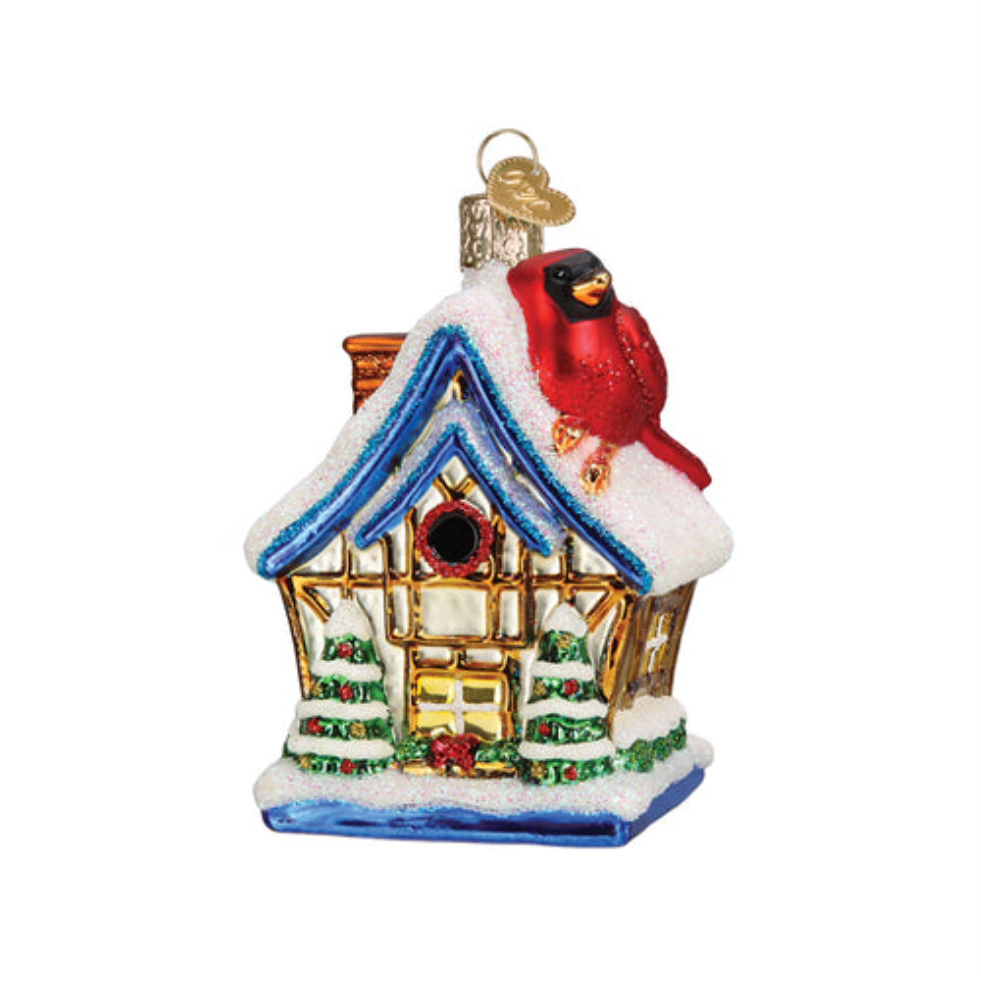 Old World Christmas Blown Glass Ornament for Christmas Tree, Cardinal Birdhouse