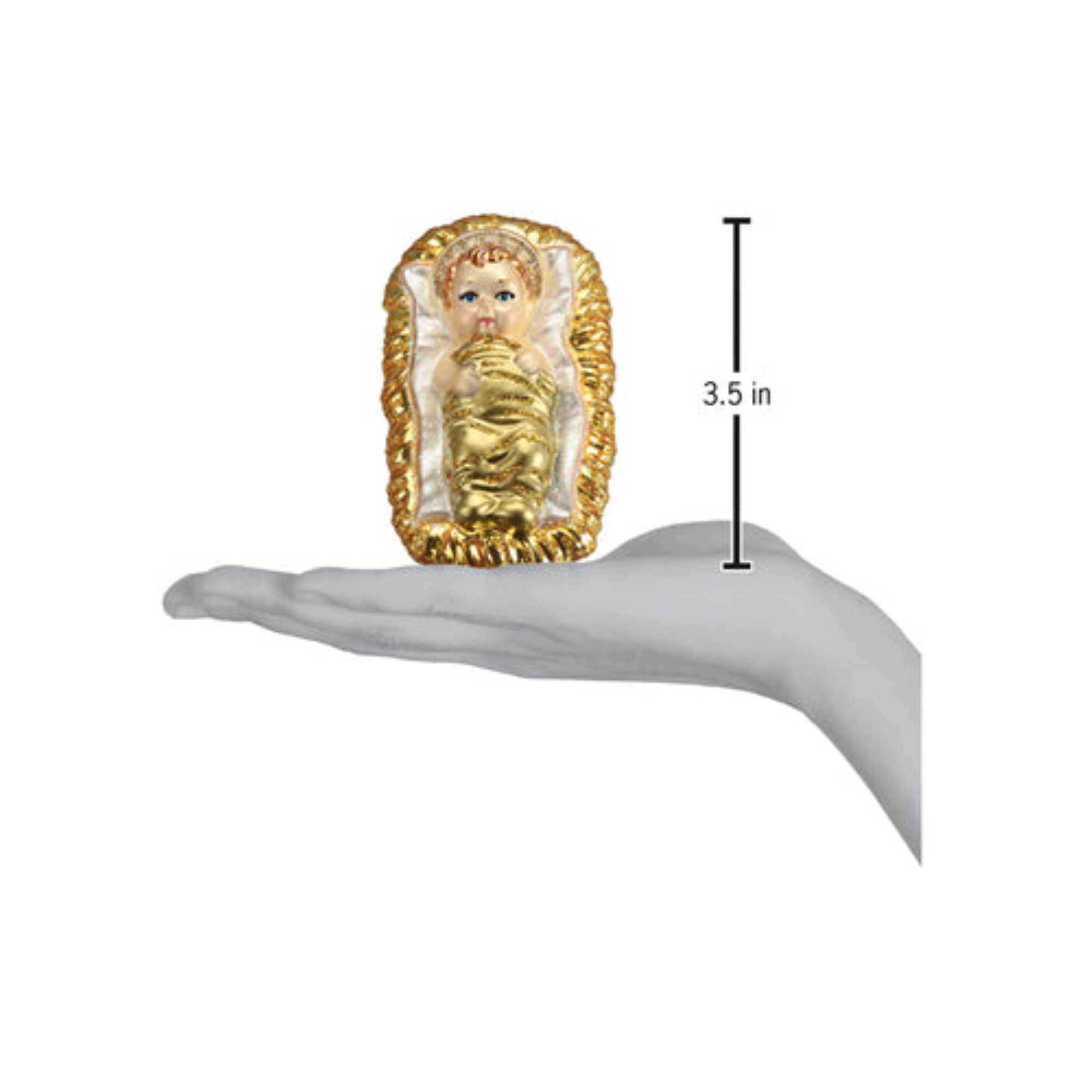 Old World Christmas Glass Clip On Ornament for Christmas Tree, Baby Jesus In Manger