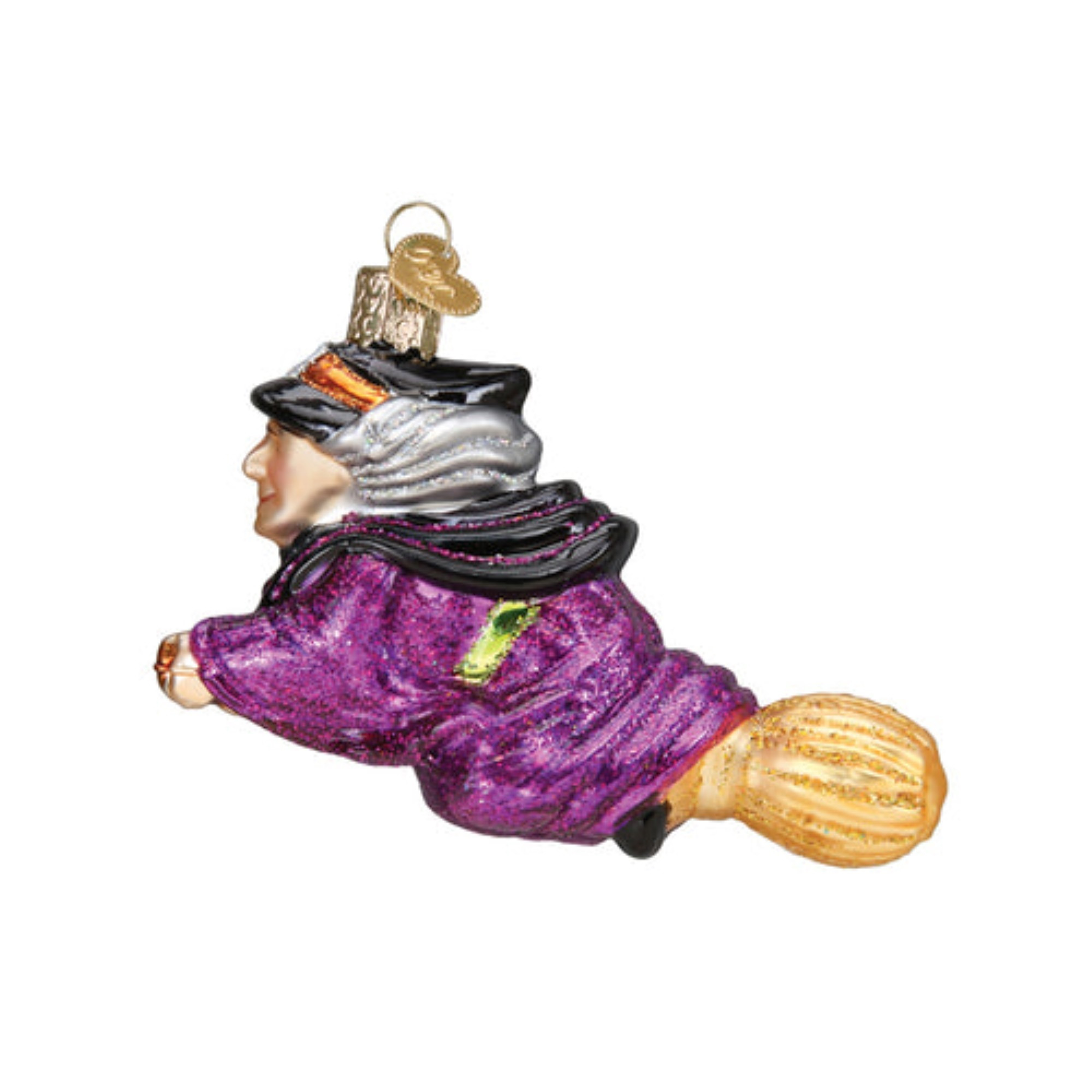 Old World Christmas Glass Blown Ornament for Tree, Witch On Broomstick