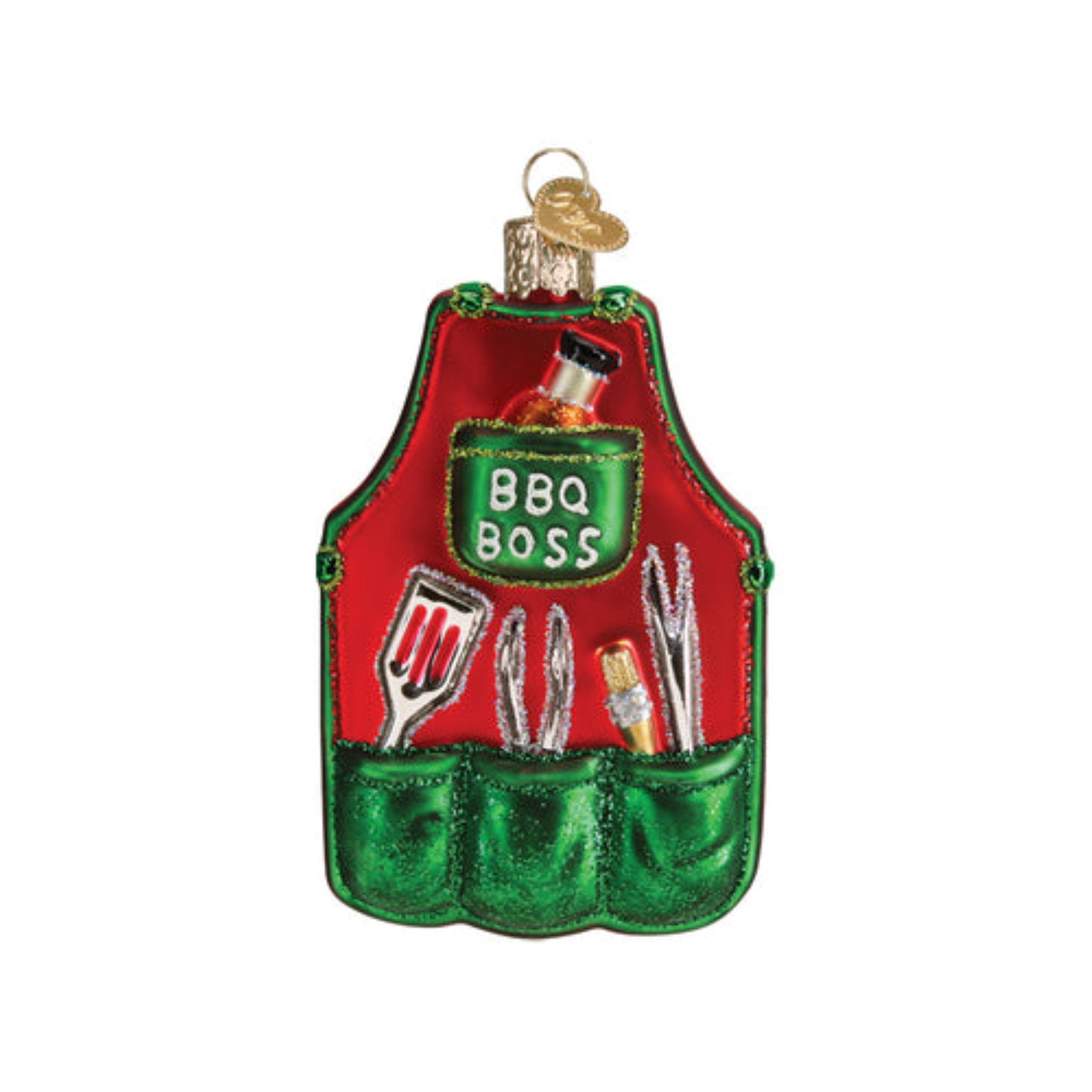 Old World Christmas Glass Blown Holiday Ornament For Tree, BBQ Boss Apron (With OWC Gift Box)