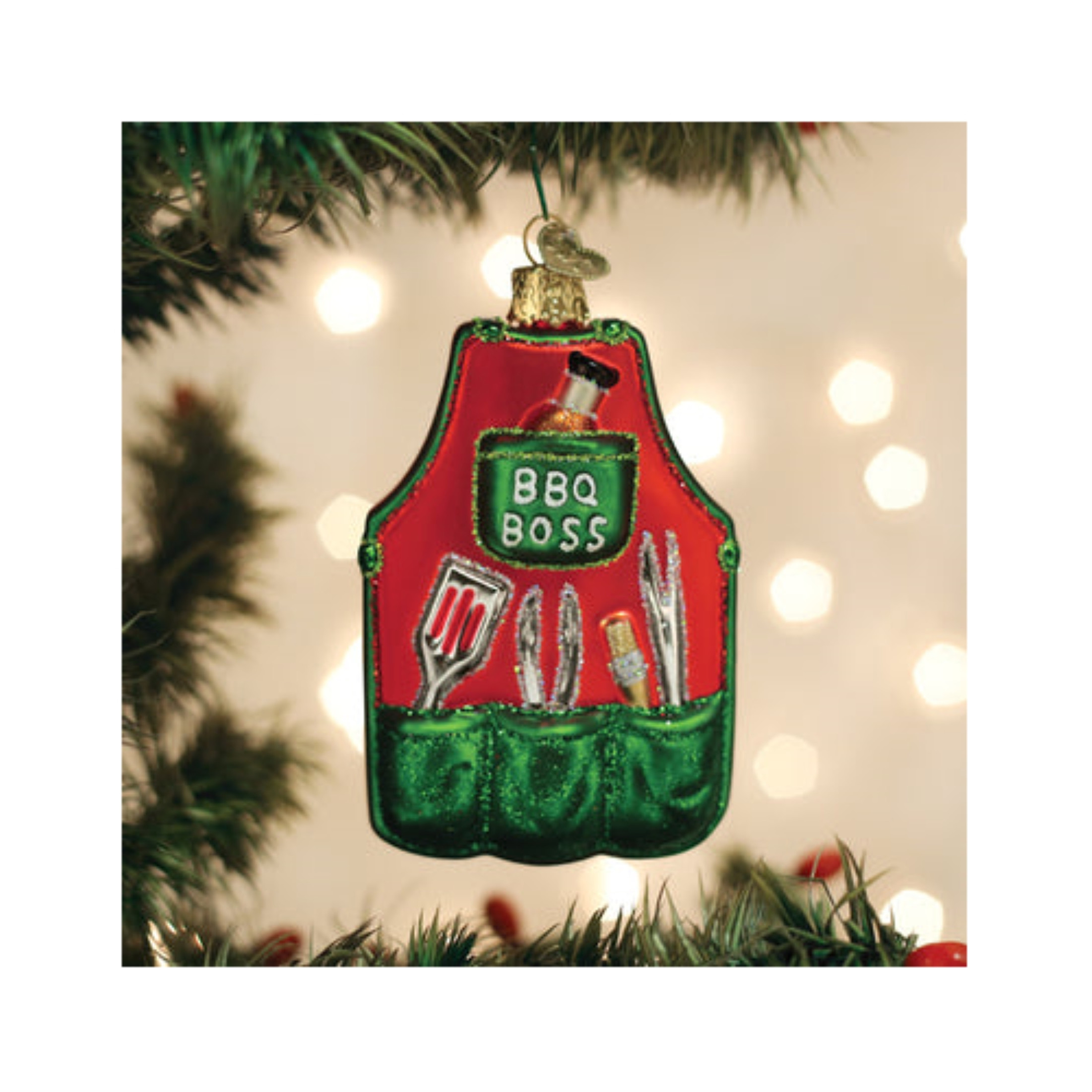 Old World Christmas Glass Blown Holiday Ornament For Tree, BBQ Boss Apron (With OWC Gift Box)