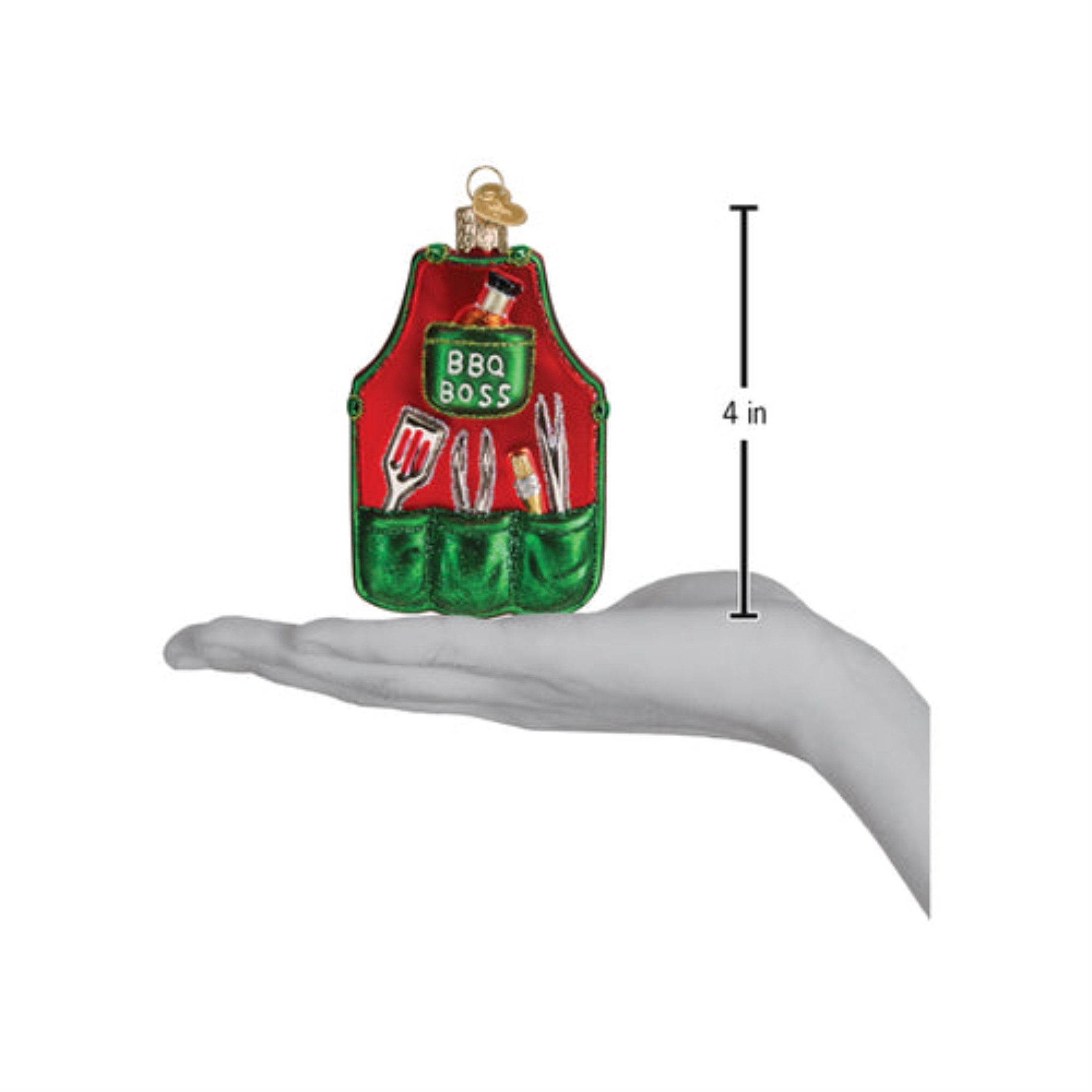 Old World Christmas Glass Blown Holiday Ornament For Tree, BBQ Boss Apron (With OWC Gift Box)
