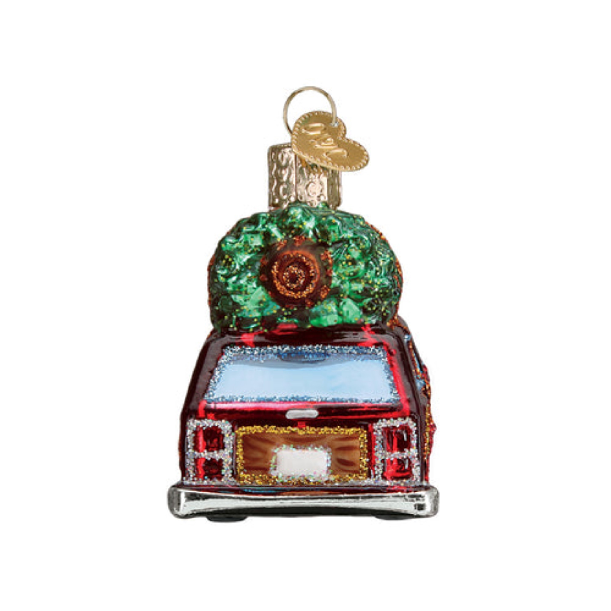 Old World Christmas Glass Blown Ornament for Christmas Tree, Station Wagon With Tree