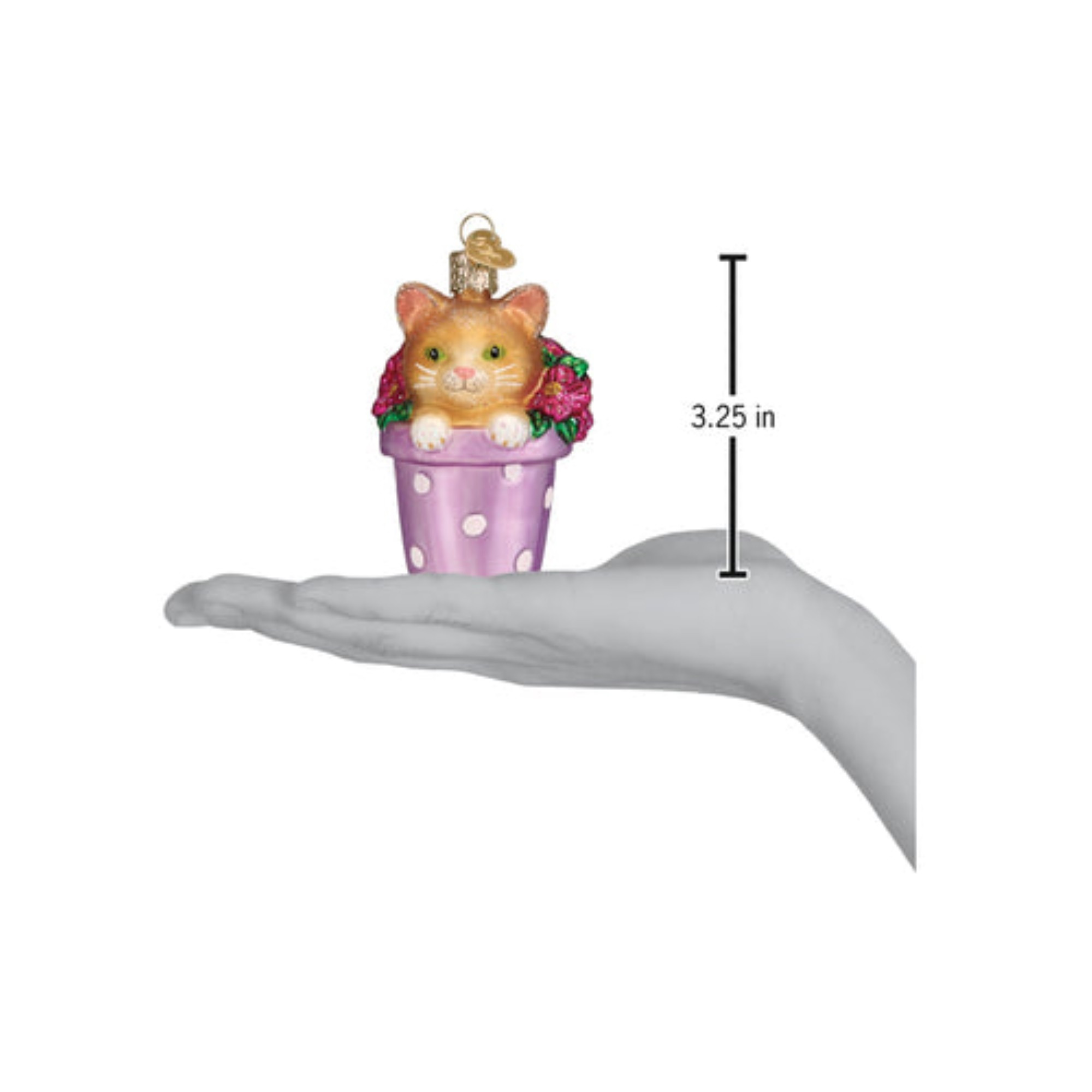 Old World Christmas Glass Blown Ornament for Christmas Tree, Kitten in Flower Pot