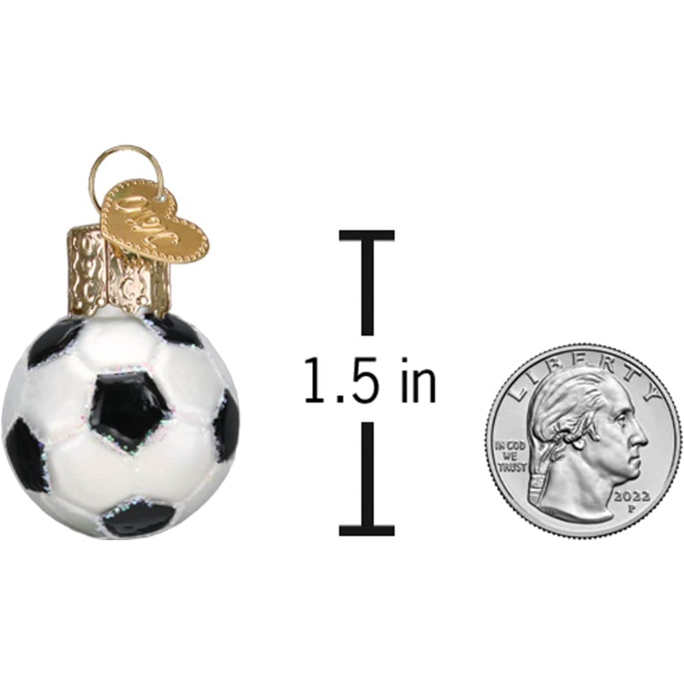 Old World Christmas Mini Glass Blown Ornament, Soccer Ball, 1.5" (With OWC Gift Box)