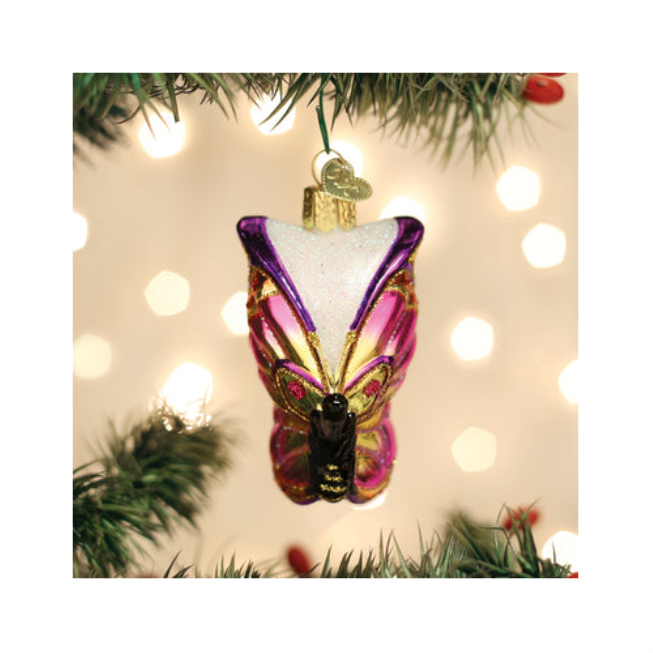 Old World Christmas Glass Blown Holiday Ornament For Tree, Bright Butterfly (With OWC Gift Box)