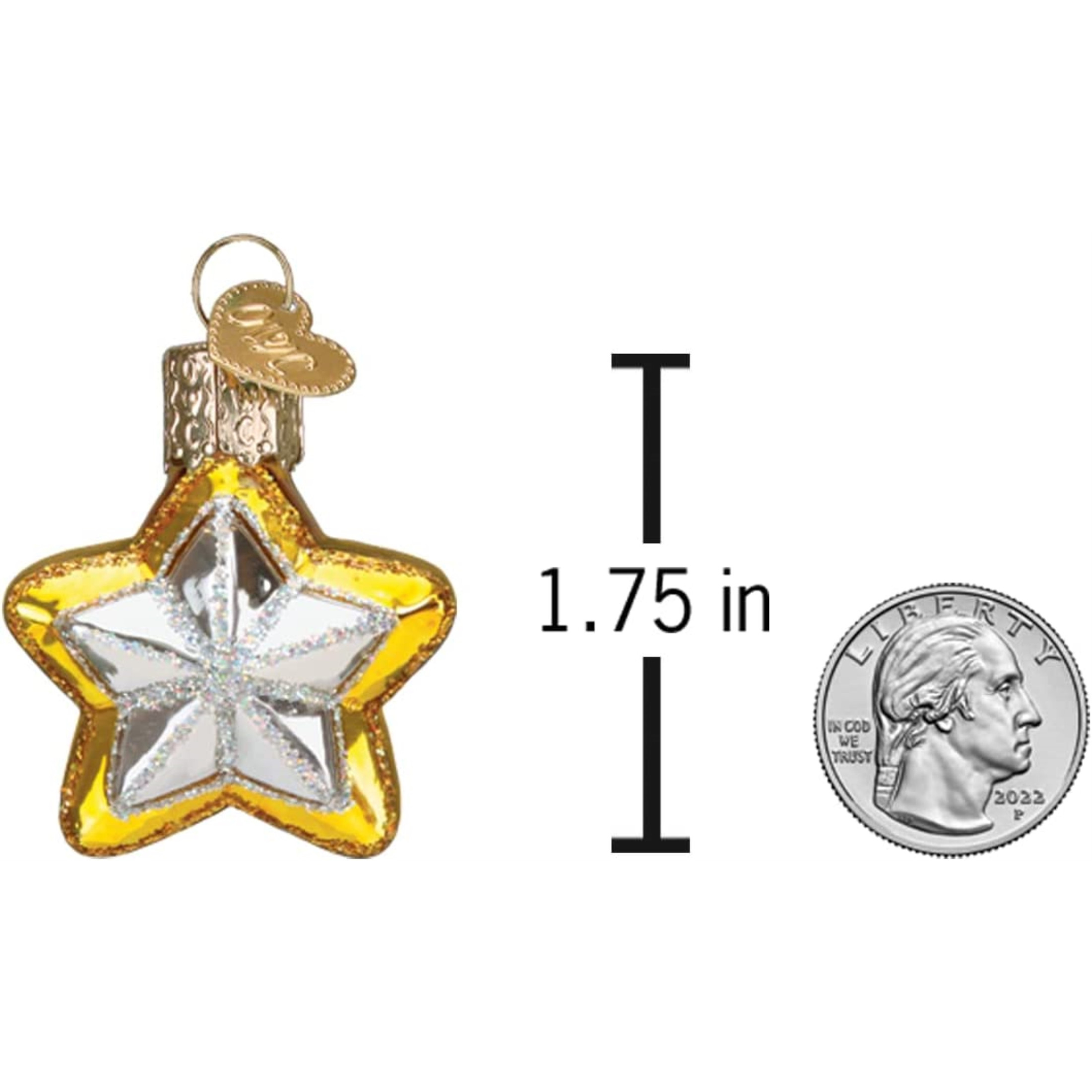Old World Christmas Mini Glass Blown Ornament, Star, 1.75" (With OWC Gift Box)