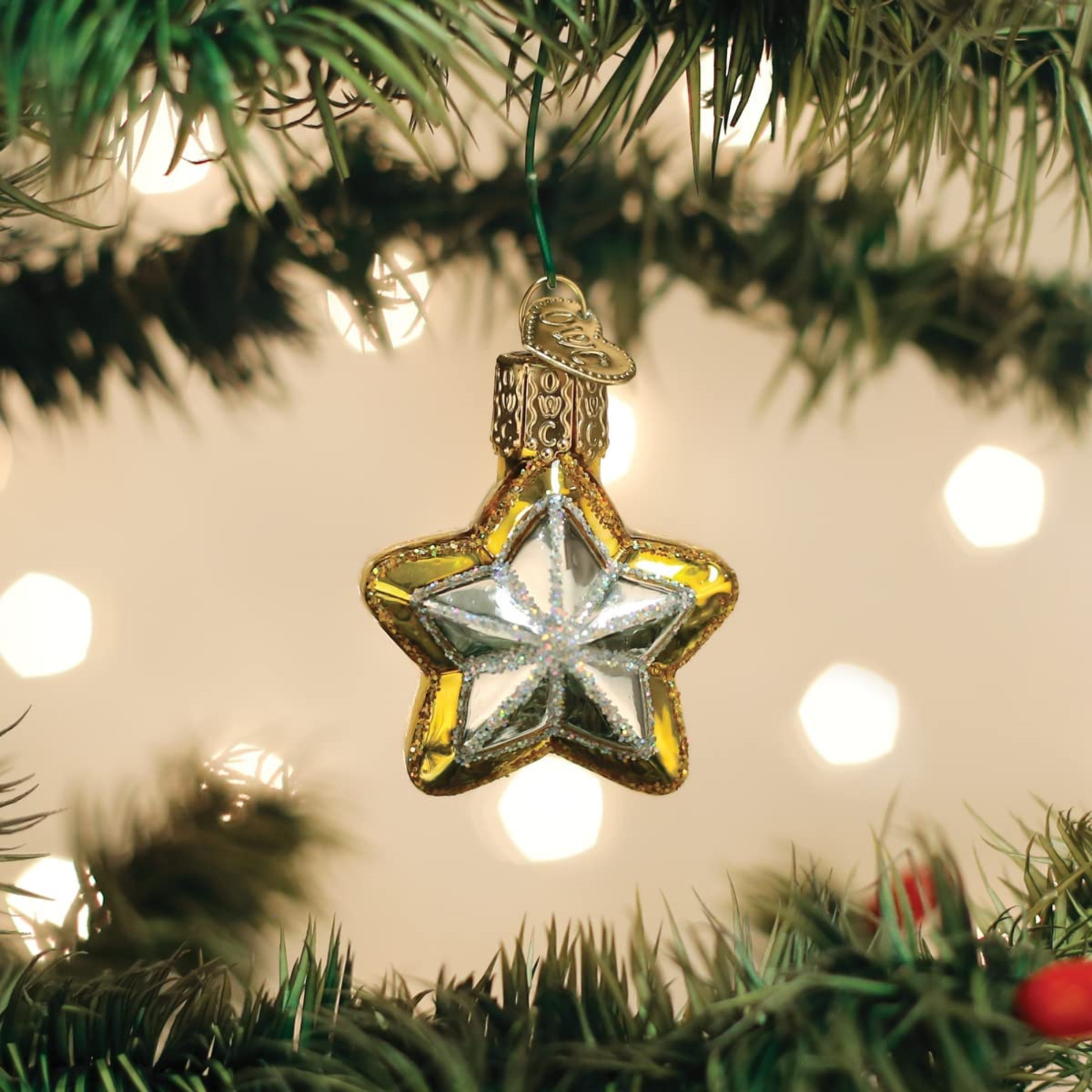 Old World Christmas Mini Glass Blown Ornament, Star, 1.75" (With OWC Gift Box)
