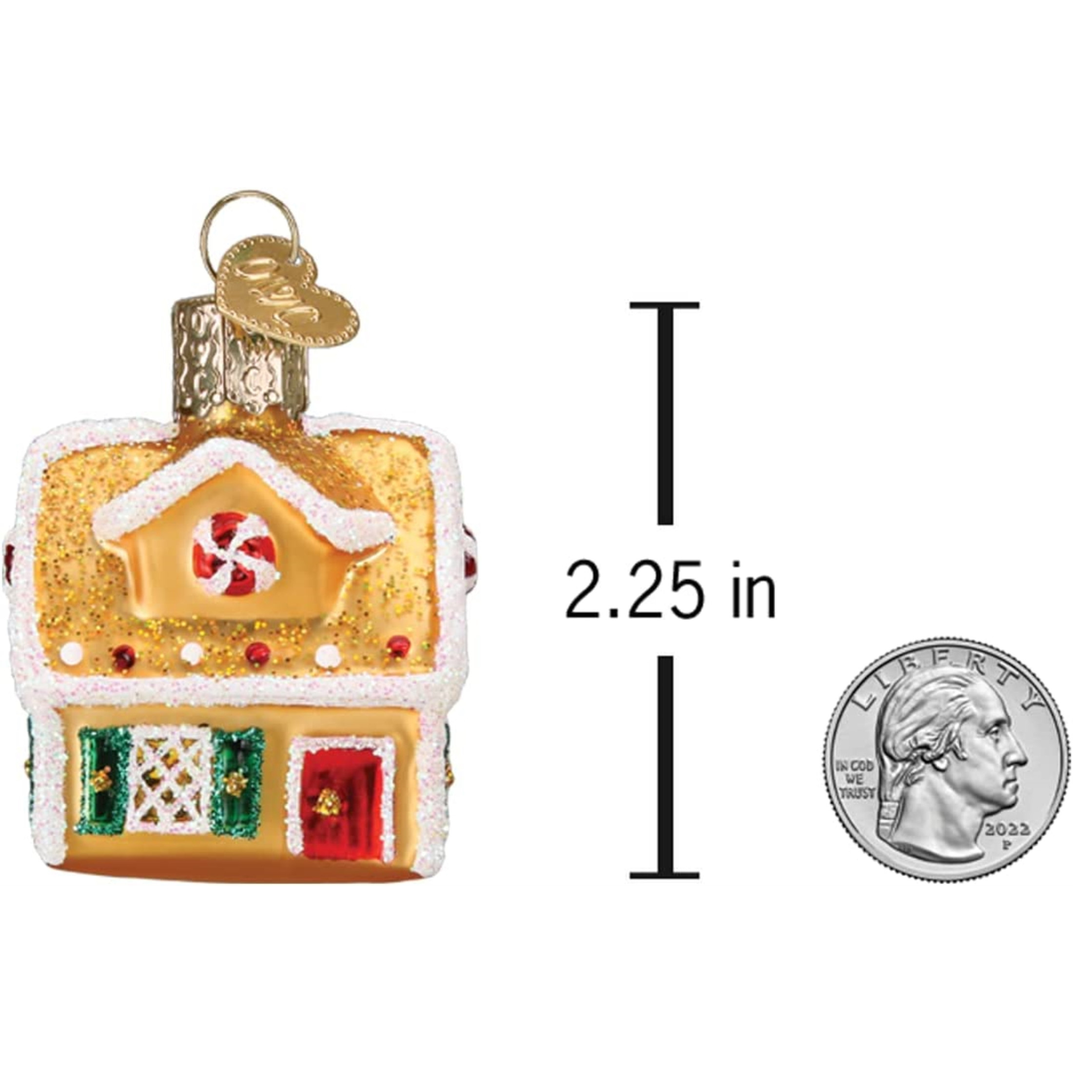 Old World Christmas Mini Glass Blown Ornament, Gingerbread House, 2.25" (With OWC Gift Box)