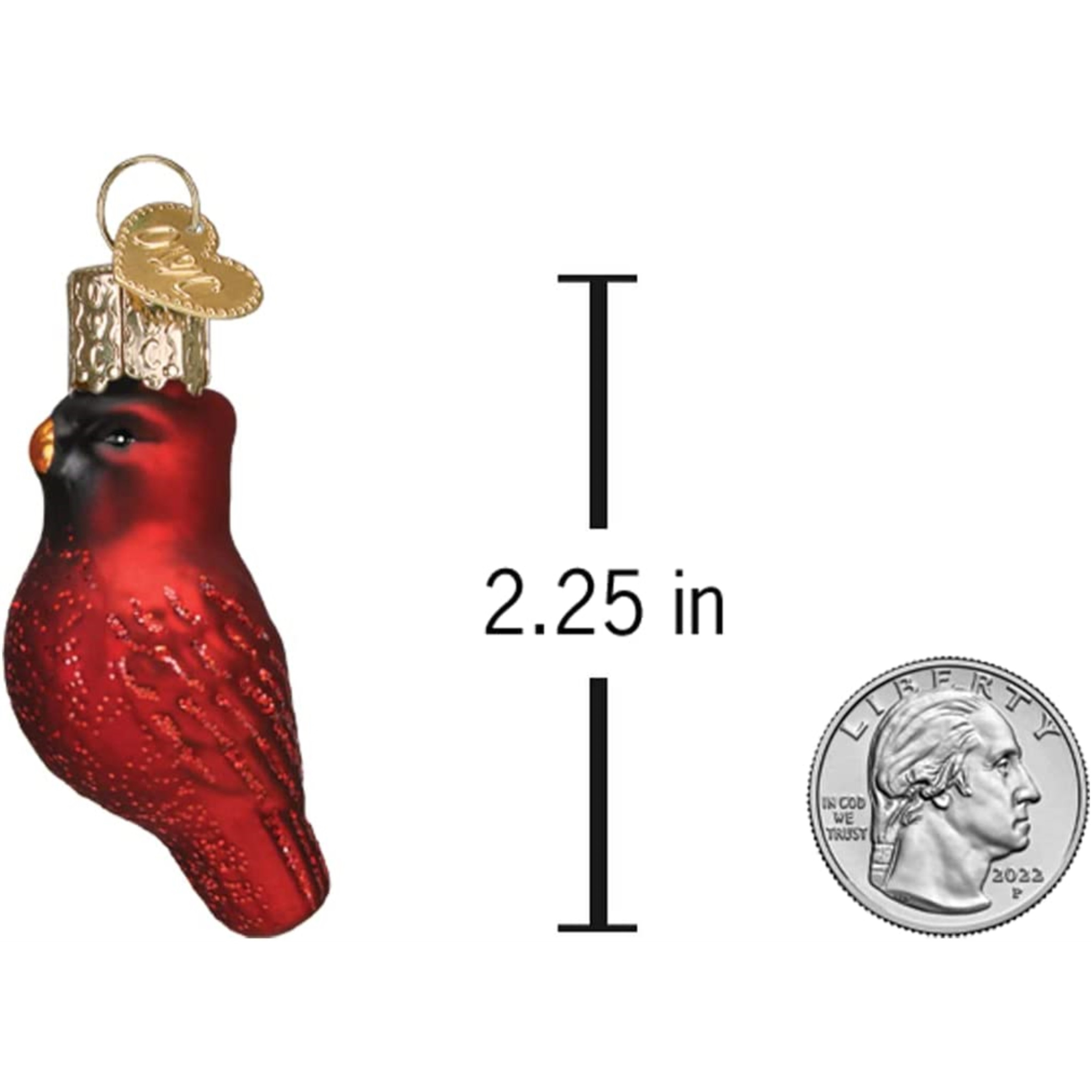 Old World Christmas Mini Glass Blown Ornament, Cardinal, 2.25" (With OWC Gift Box)