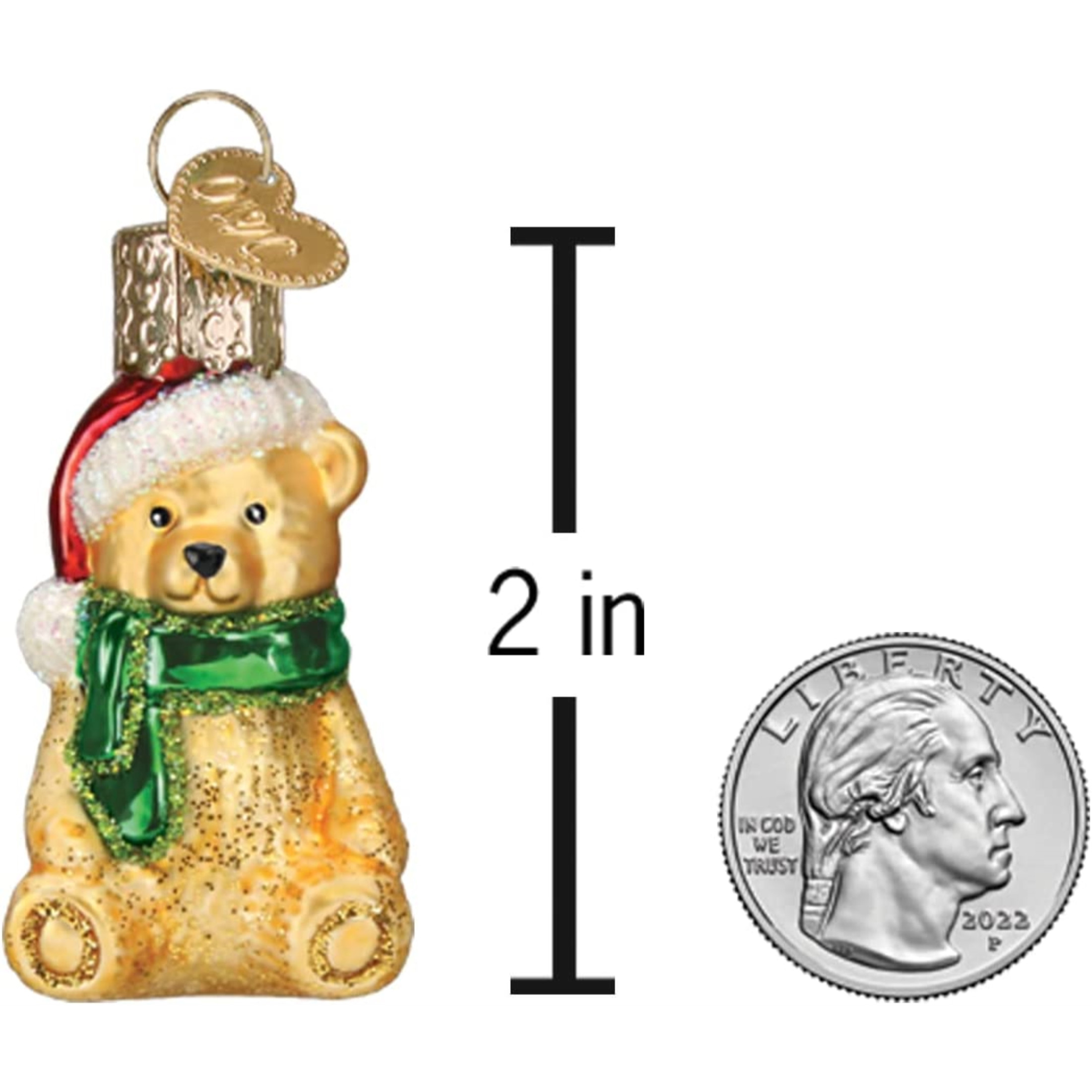 Old World Christmas Mini Glass Blown Ornament, Teddy Bear, 2" (With OWC Gift Box)