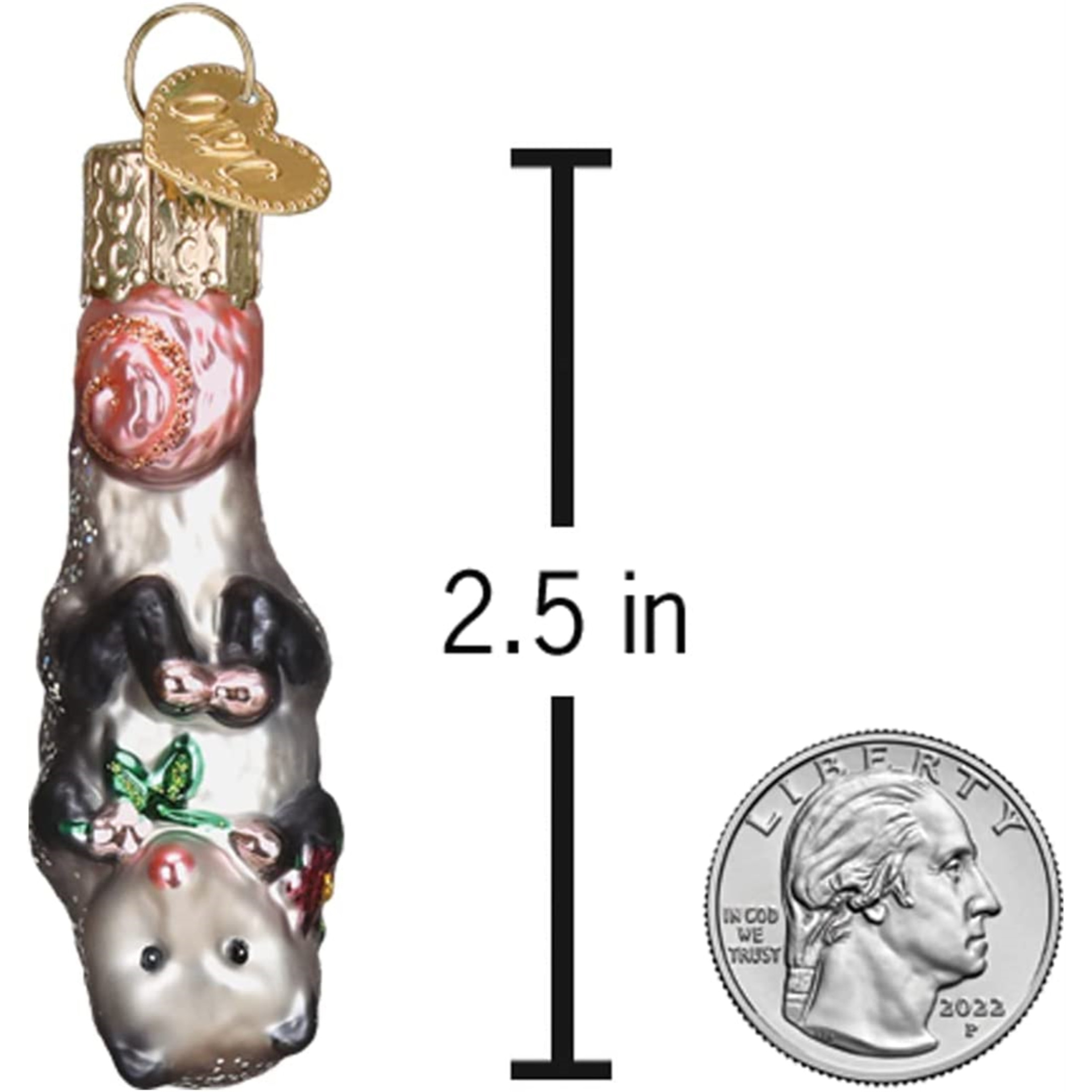 Old World Christmas Glass Blown Mini Opossum Ornament, 2.5"