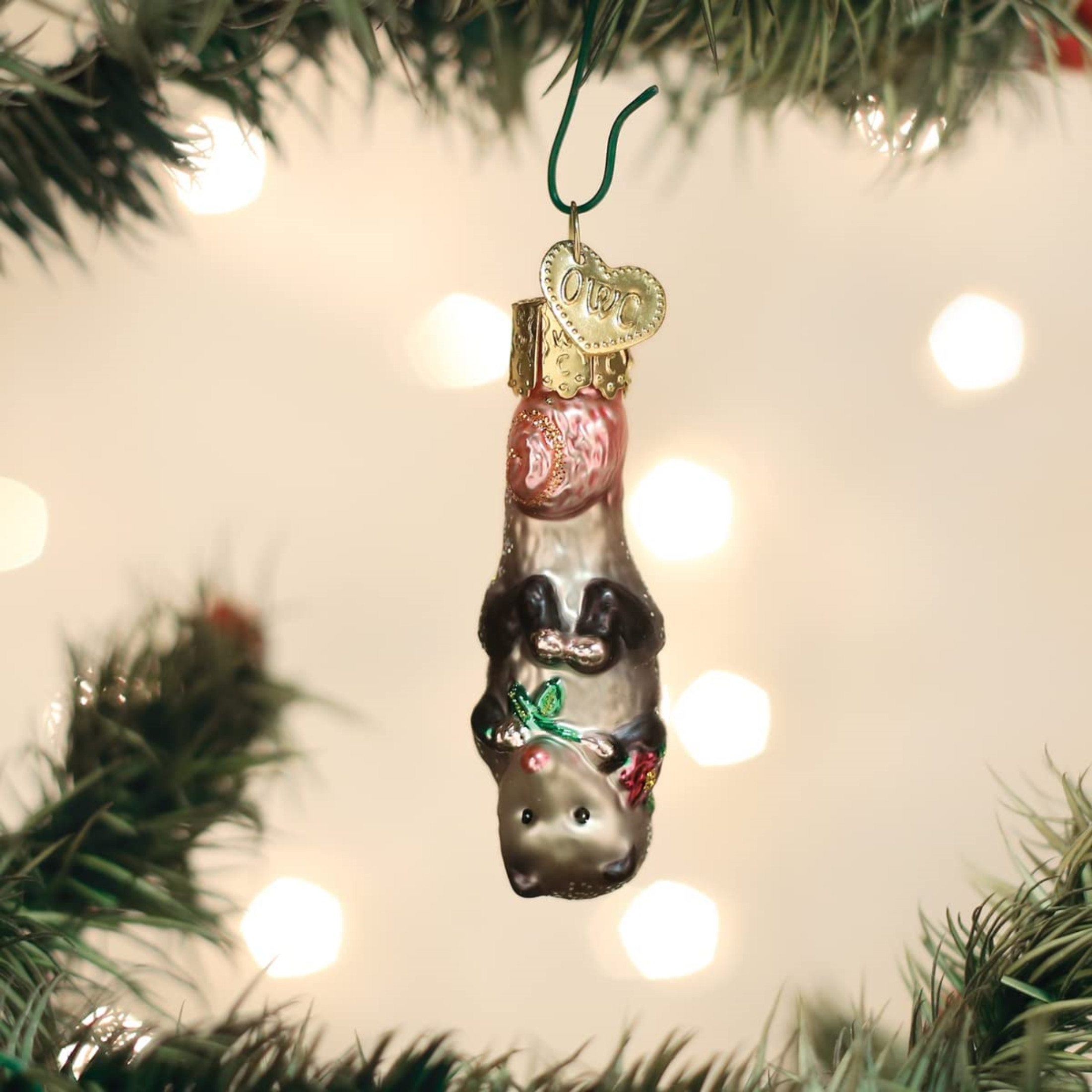 Old World Christmas Glass Blown Mini Opossum Ornament, 2.5"