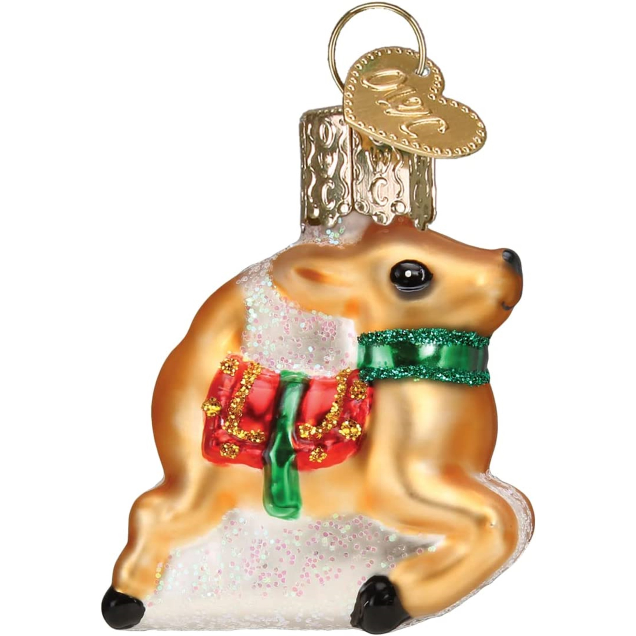 Old World Christmas Mini Glass Blown Ornament, Reindeer, 2" (With OWC Gift Box)