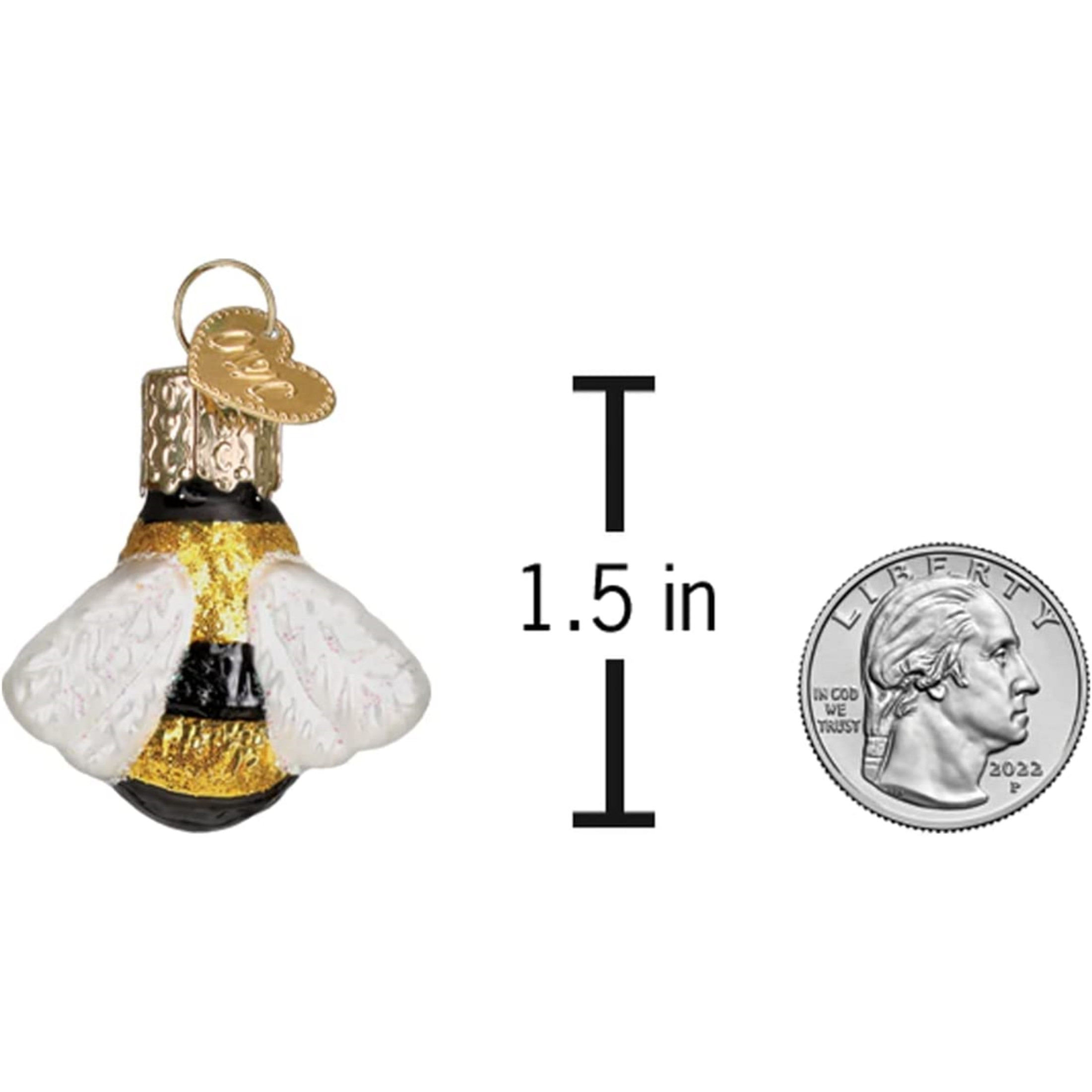 Old World Christmas Mini Glass Blown Ornament, Honey Bee, 1.5" (With OWC Gift Box)