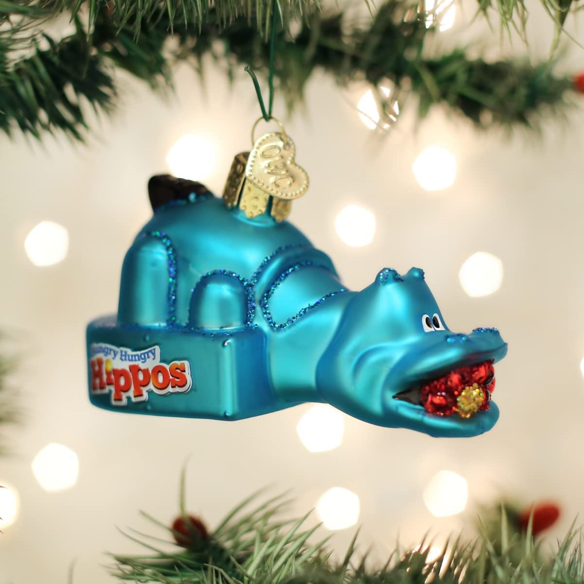 Old World Christmas Glass Blown Ornament for Christmas Tree, Hungry Hungry Hippos