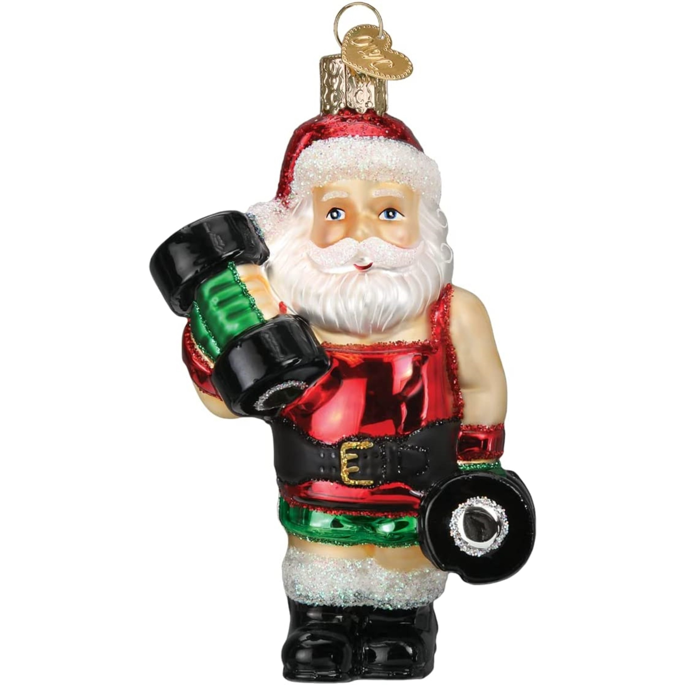 Old World Christmas Glass Blown Ornament for Christmas Tree, Bodybuilder Santa Claus