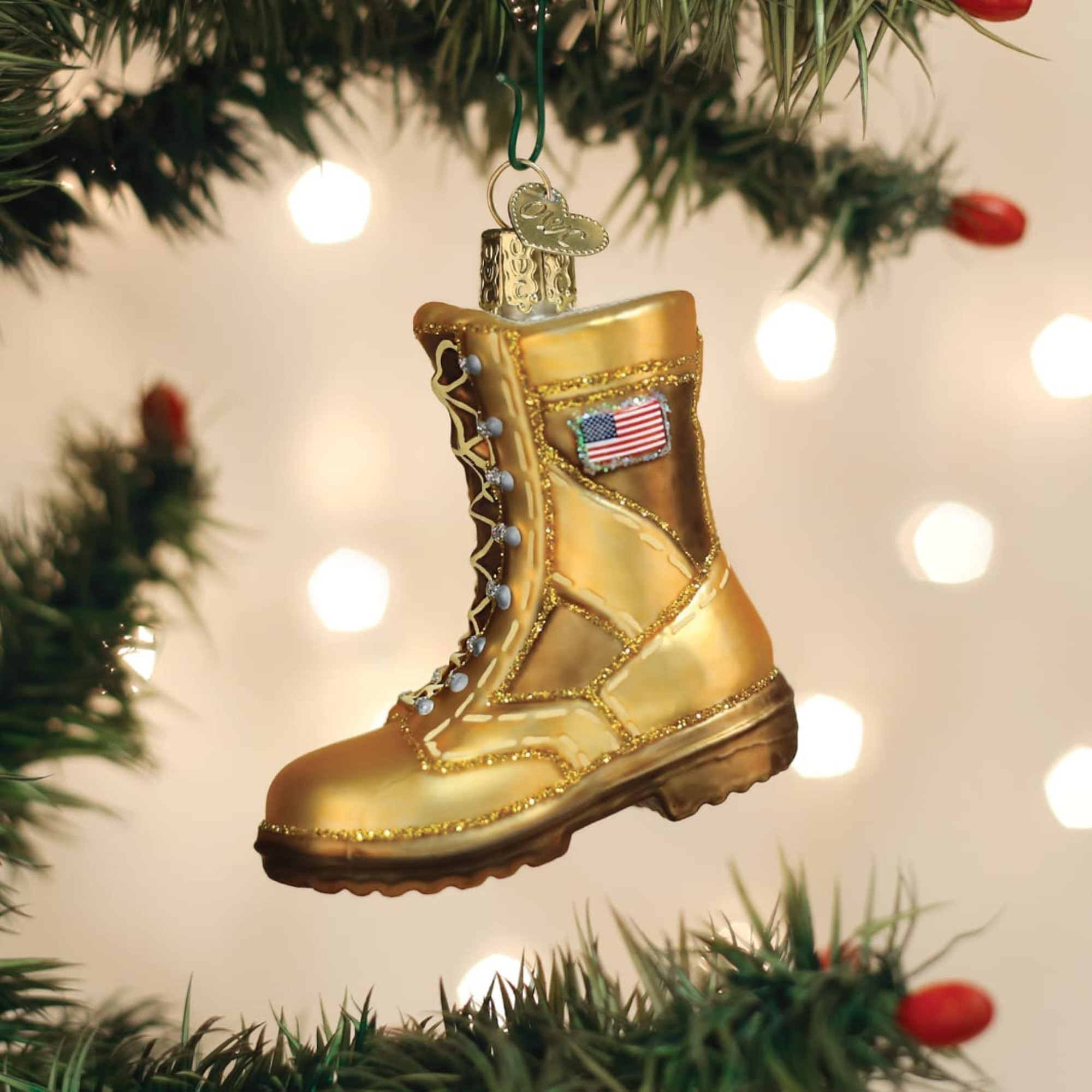 Old World Christmas Glass Blown Ornament for Christmas Tree, Military Combat Boot