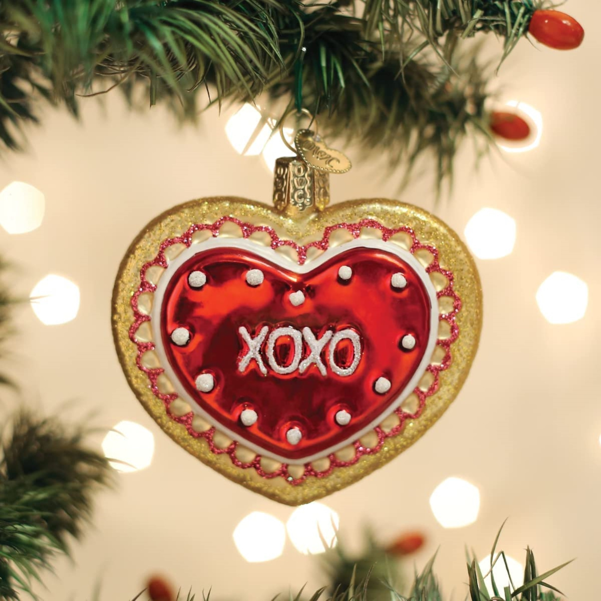 Old World Christmas Glass Blown Ornament for Christmas Tree, Heart Shaped Cookie