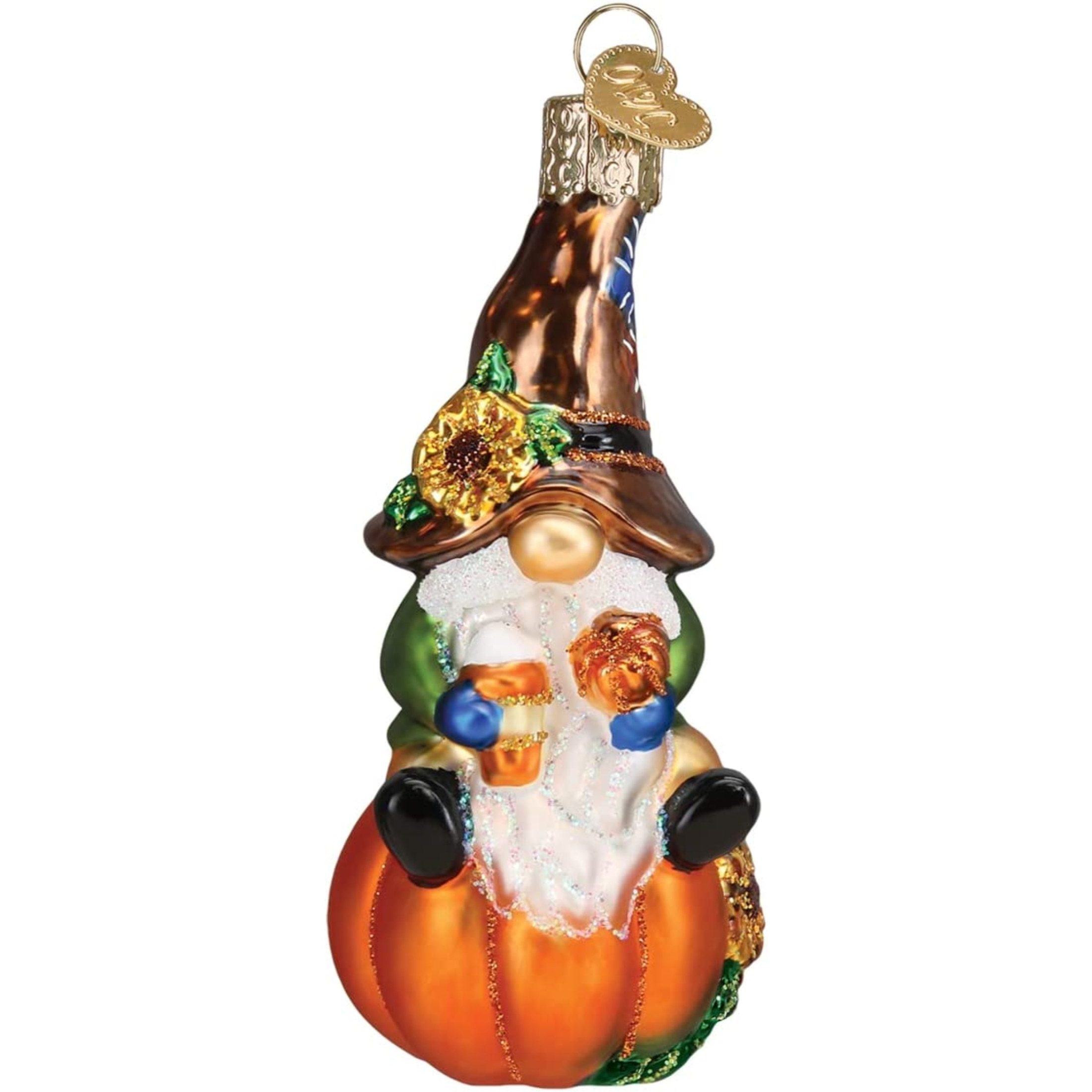 Old World Christmas Glass Blown Ornament, Fall Harvest Gnome, 4" (With OWC Gift Box)