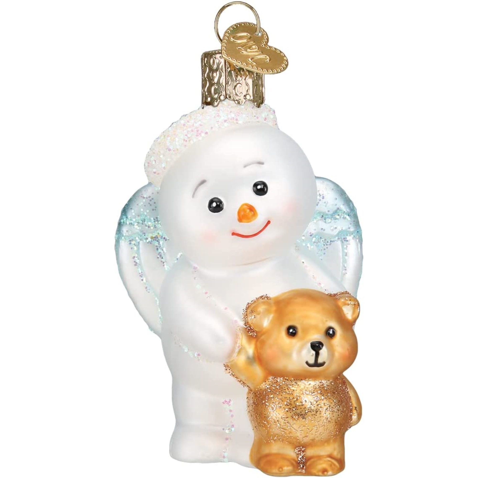 Old World Christmas Glass Blown Ornament for Christmas Tree, Baby Snow Angel With Bear