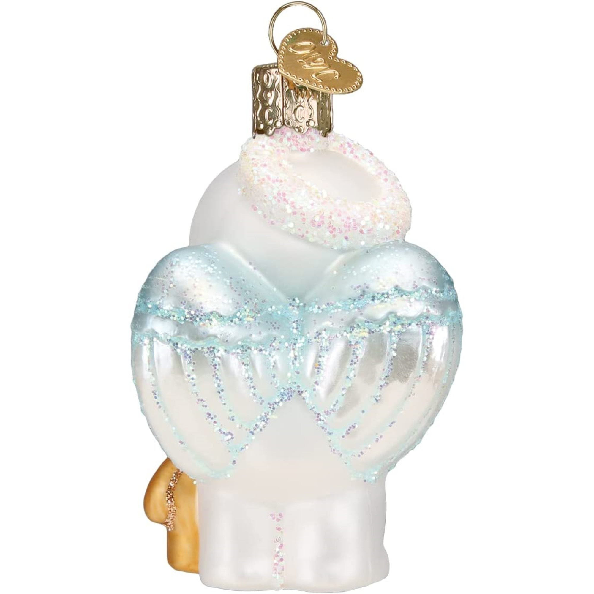Old World Christmas Glass Blown Ornament for Christmas Tree, Baby Snow Angel With Bear