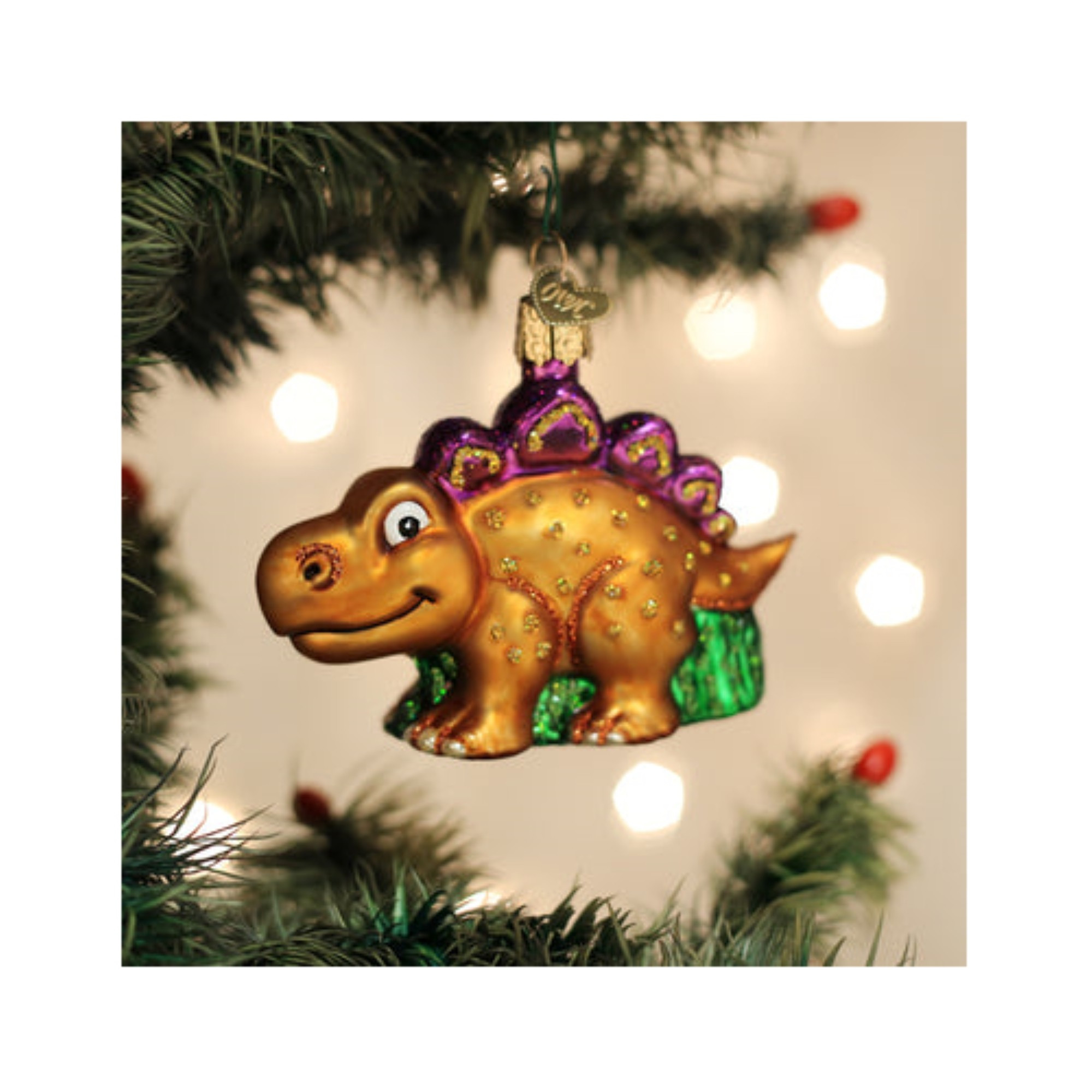 Old World Christmas Blown Glass Ornament for Christmas Tree, A-Roarable Stegosaurus
