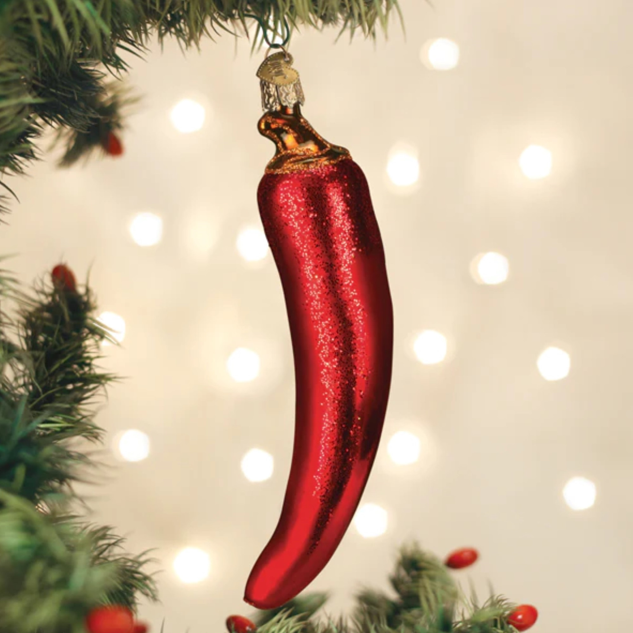 Old World Christmas Glass Blown Ornament, Red Chili Pepper, 5.5" (With OWC Gift Box)