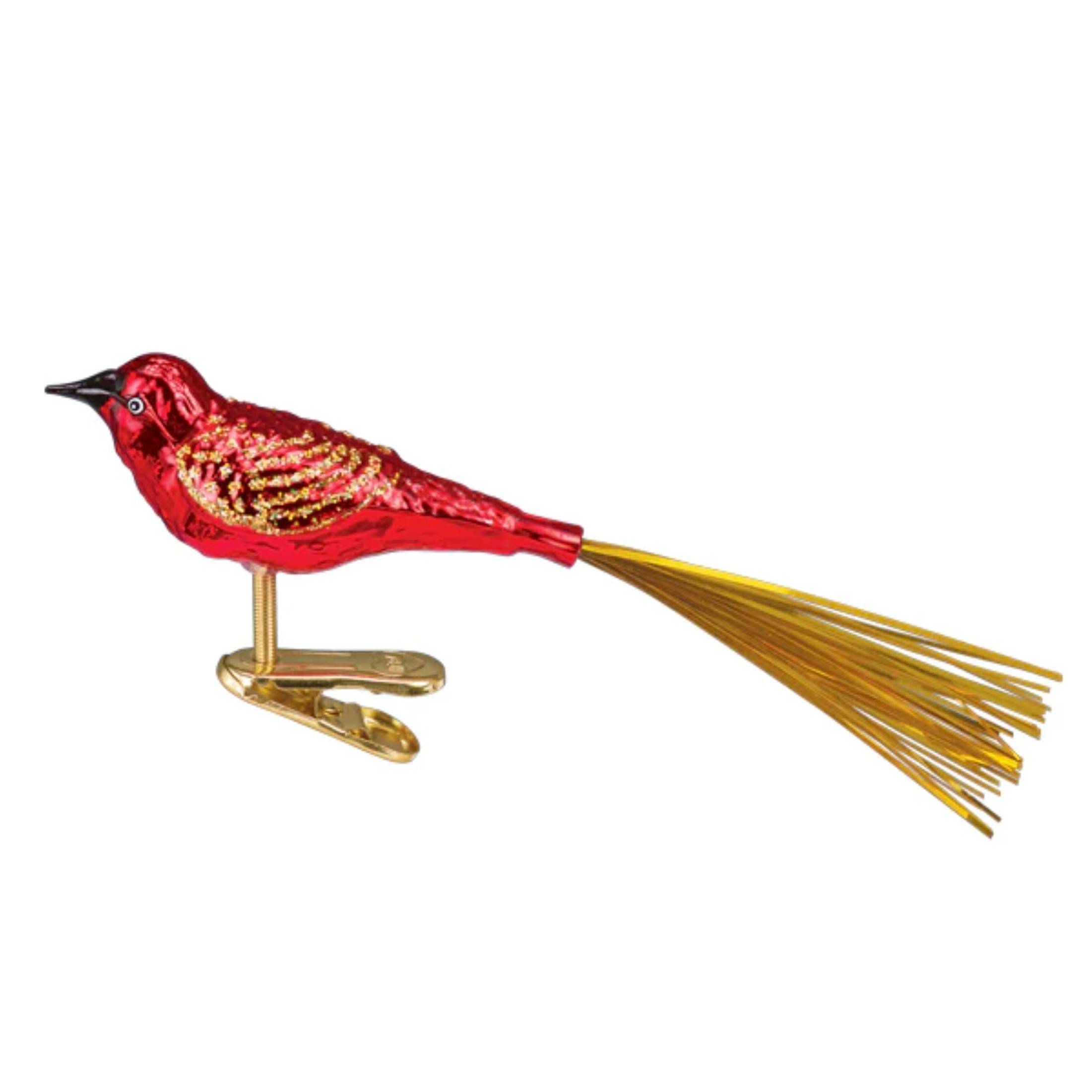 Old World Christmas Glass Blown Clip On Ornament, Red Lovebird, 5" (With OWC Gift Box)