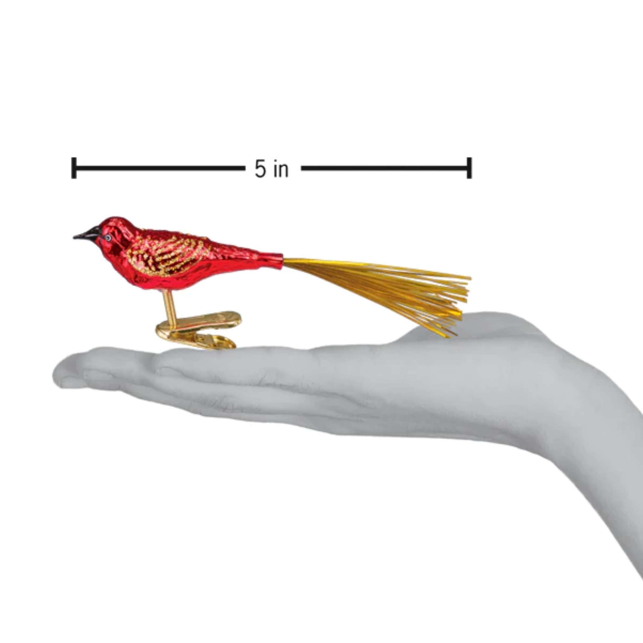 Old World Christmas Glass Blown Clip On Ornament, Red Lovebird, 5" (With OWC Gift Box)