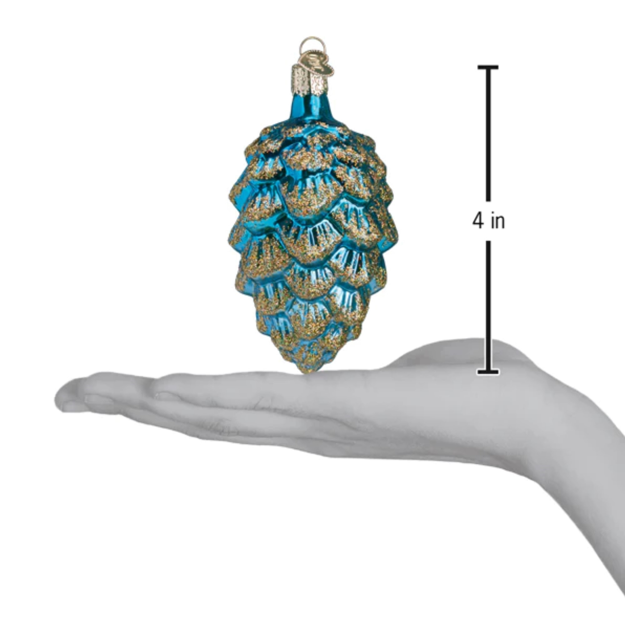Old World Christmas Glass Blown Ornament, Ponderosa Pine Cone Blue, 4" (With OWC Gift Box)