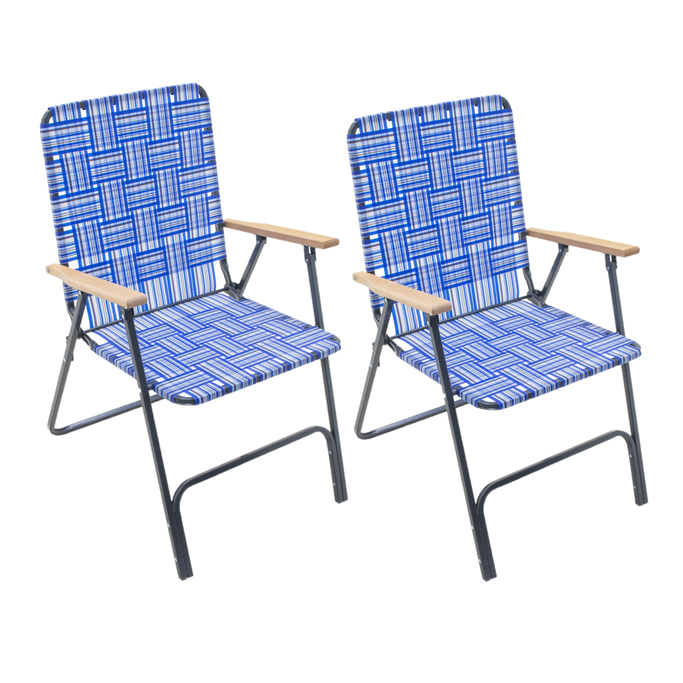 Garden Elements Steel Folding Grey Outdoor Patio/Camping Chair with Blue Woven Fabric and Arm Rests (Pack of 2)