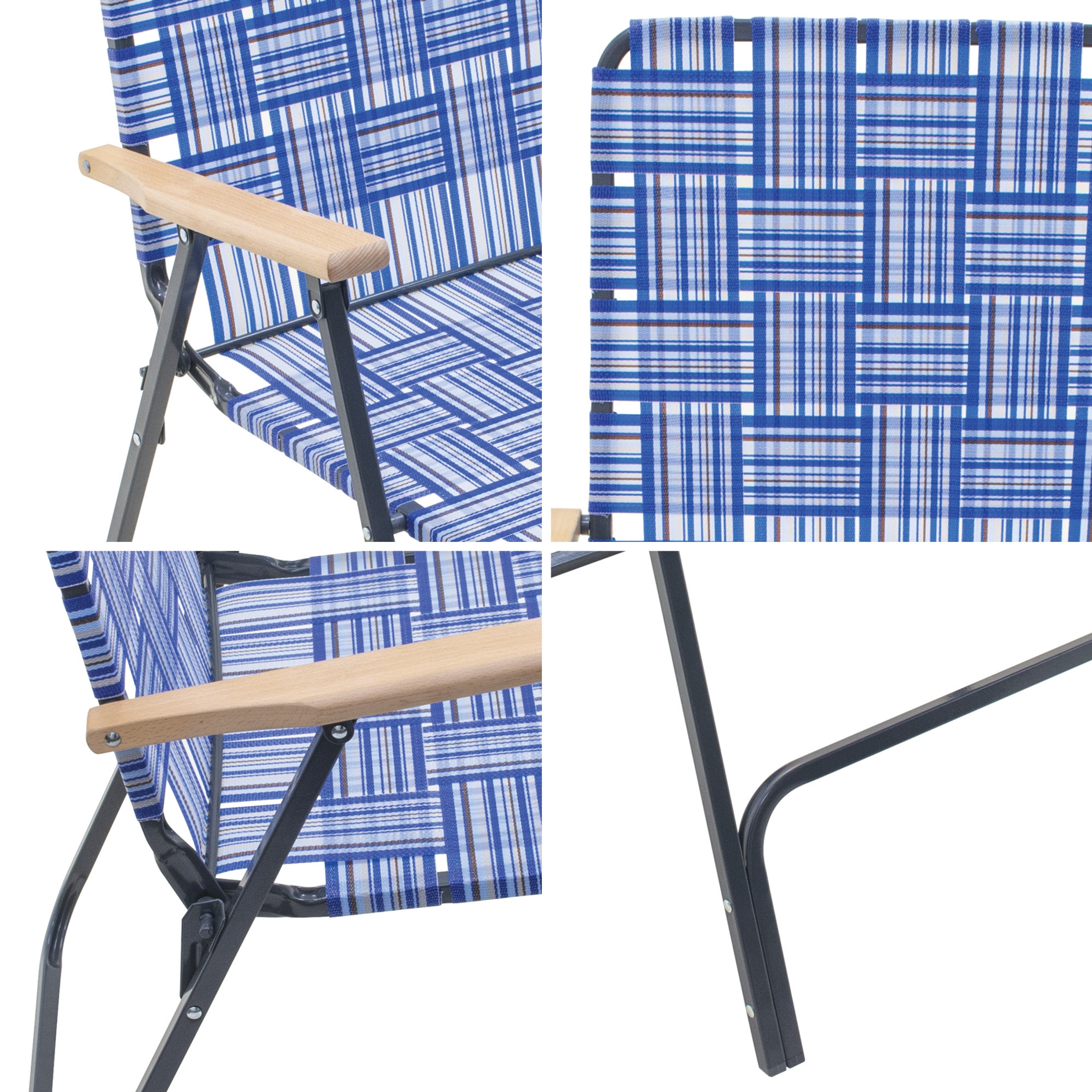 Garden Elements Steel Folding Grey Outdoor Patio/Camping Chair with Blue Woven Fabric and Arm Rests (Pack of 2)