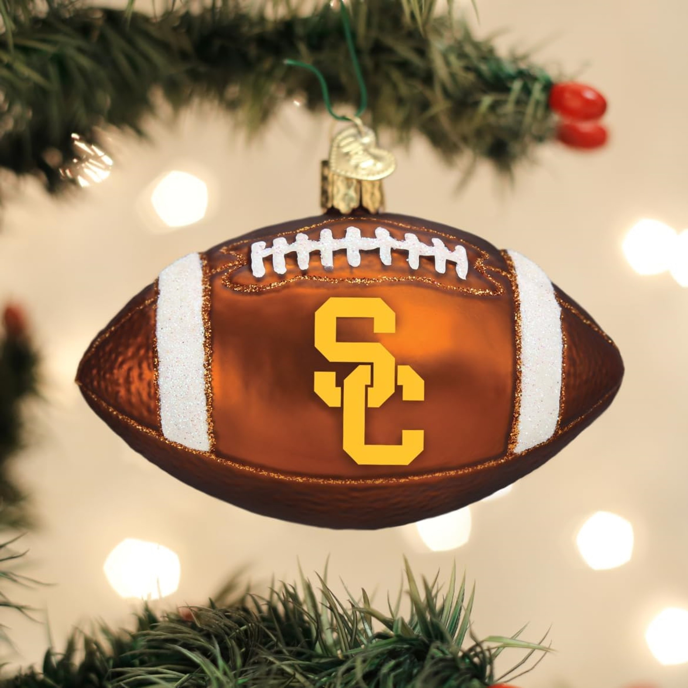Old World Christmas USC Football Glass Ornament for Christmas Tree