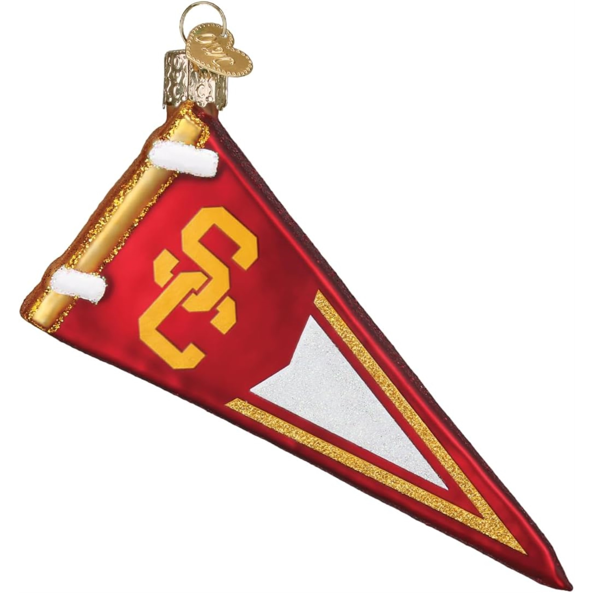 Old World Christmas Glass Blown Ornament for Christmas Tree, USC Pennant (With OWC Gift Box)