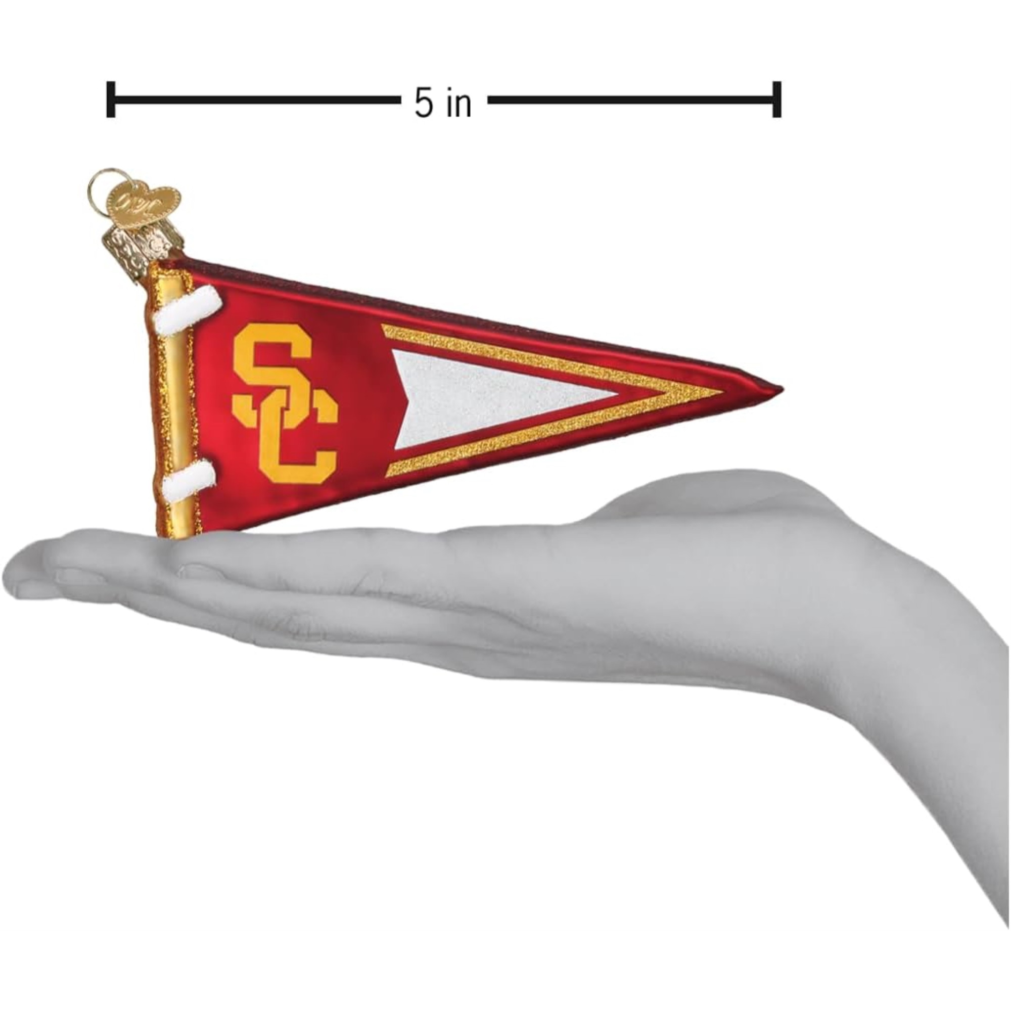 Old World Christmas Glass Blown Ornament for Christmas Tree, USC Pennant (With OWC Gift Box)