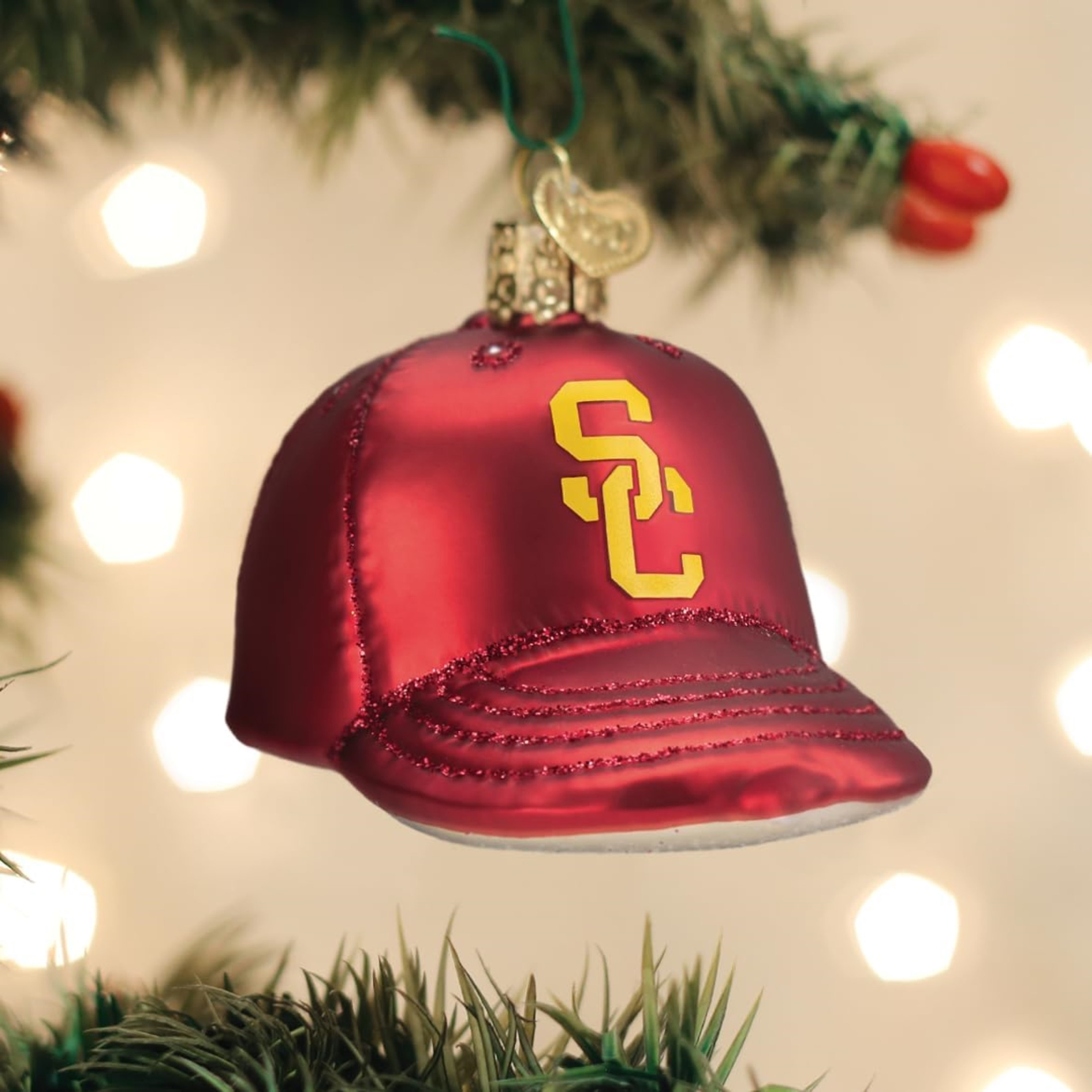 Old World Christmas Glass Blown Ornament for Christmas Tree, USC Baseball Cap (With OWC Gift Box)