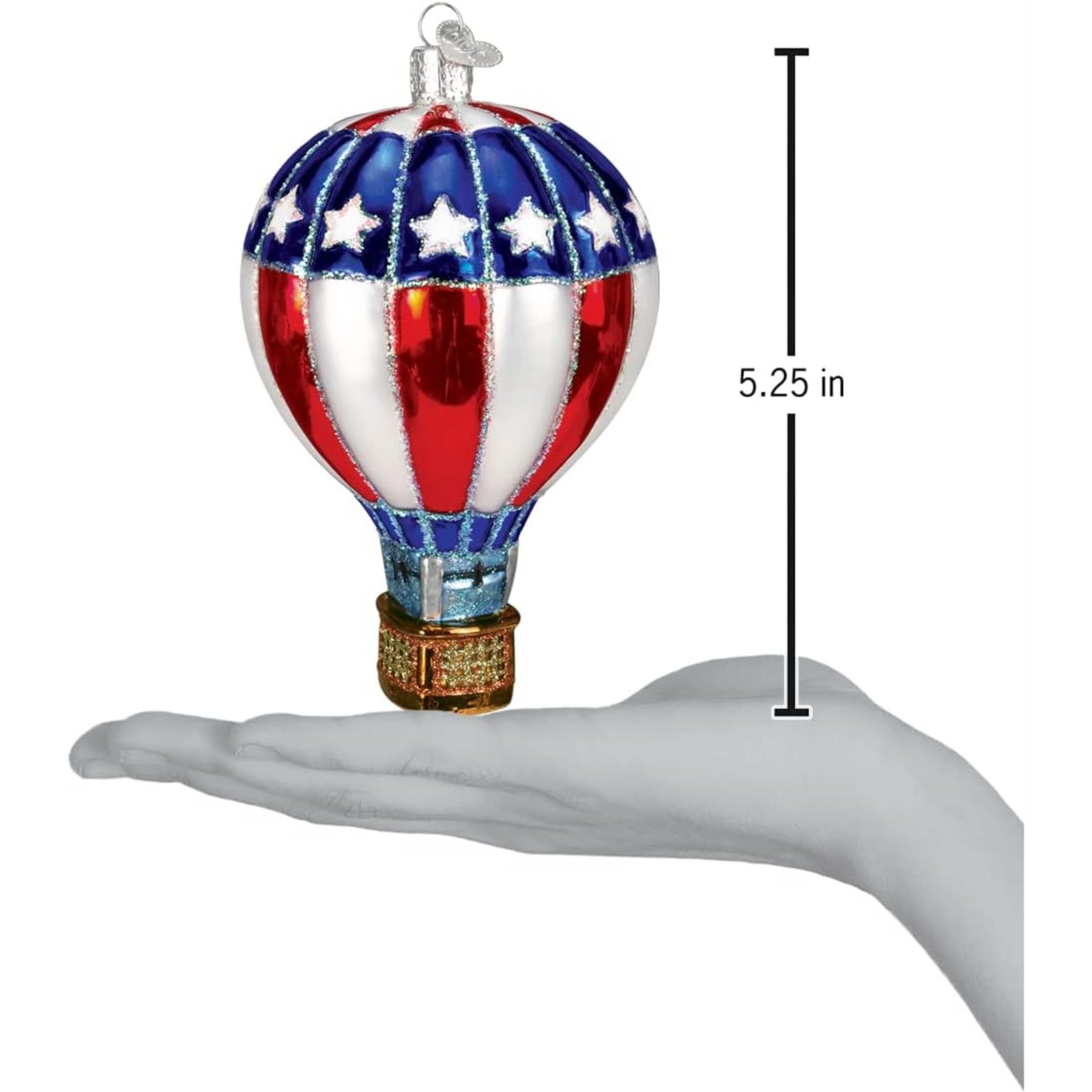 Old World Christmas Blown Glass Ornament for Christmas Tree, Patriotic Hot Air Balloon